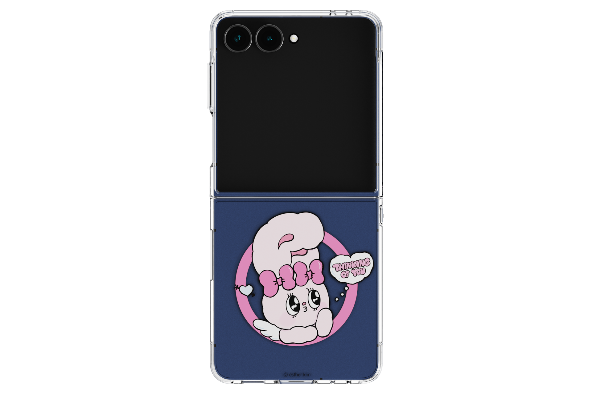 갤럭시 Z 플립7 버라이어티 마그넷 케이스 (에스더버니, 띵킹오브유) (핑크) 기기에 장착된 후면 이미지