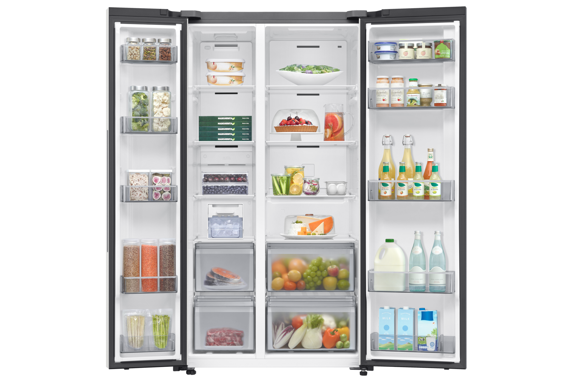 Bespoke 양문형 냉장고 651L 코타 화이트 내상 푸드컷