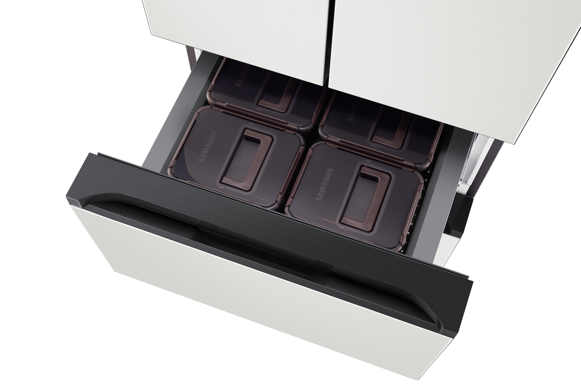 Bespoke AI 김치플러스 4도어 490L 코타 화이트 중칸 슬라이드 아웃, 윗면 시점