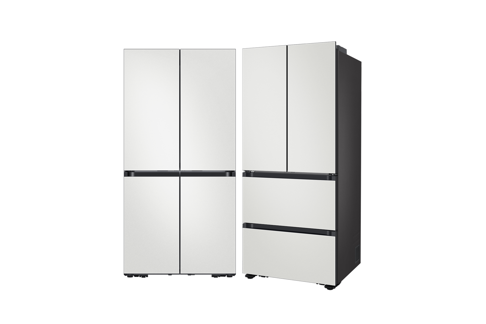 Bespoke AI 냉장고 4도어 키친핏 Max+김치플러스 4도어 키친핏 Max 640/420L 코타 화이트 냉장고 정면,김치냉장고 측면