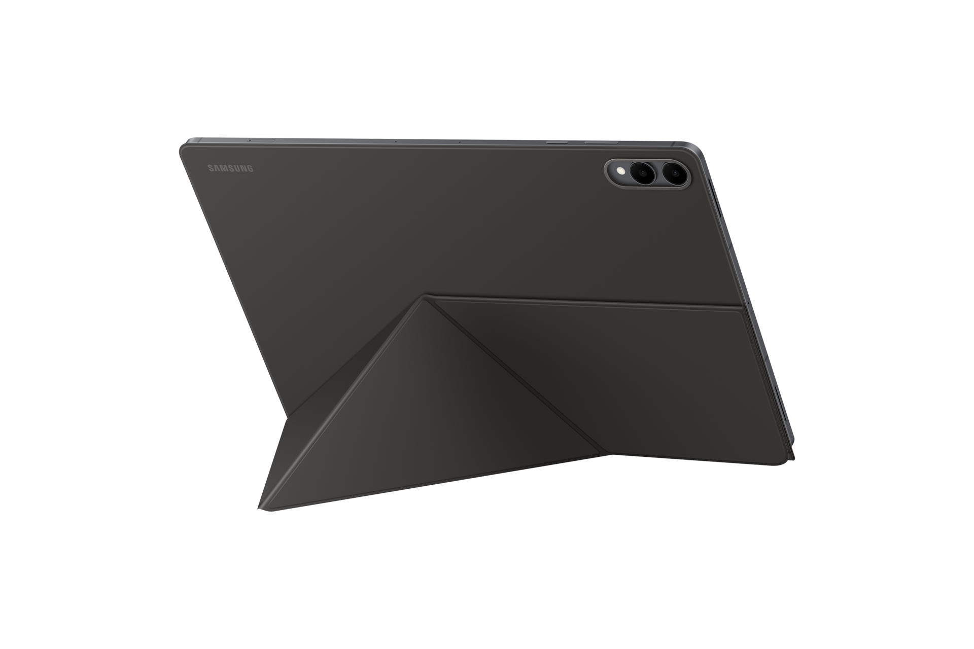북커버 (갤럭시 탭 S11 울트라 전용) (블랙) 덮개를 가로모드로 세운 좌측으로 45도 돌아간 후면 이미지