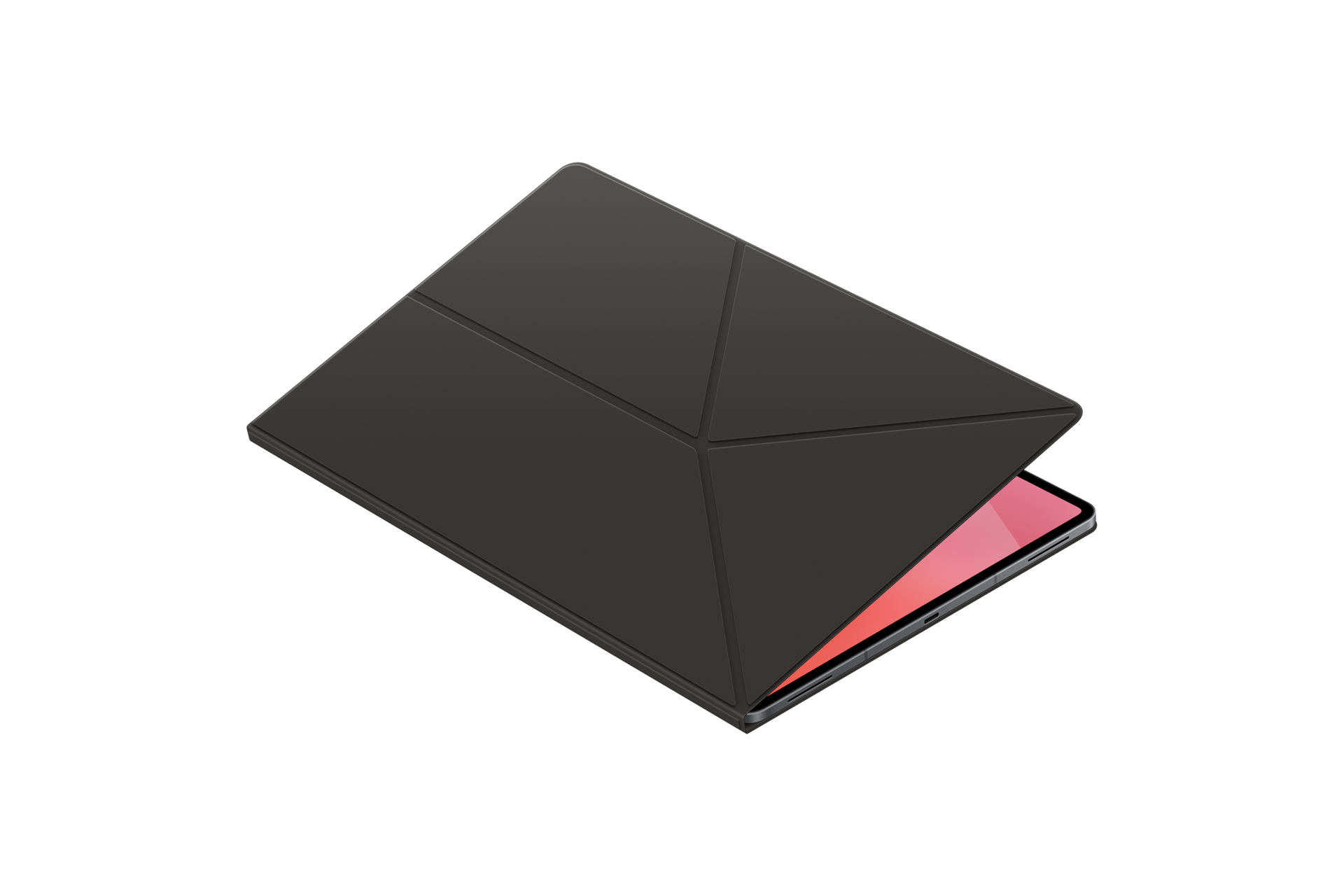 북커버 (갤럭시 탭 S11 울트라 전용) (블랙) 덮개가 살짝 열린 우측으로 45도 돌아간 누워있는 정면 이미지