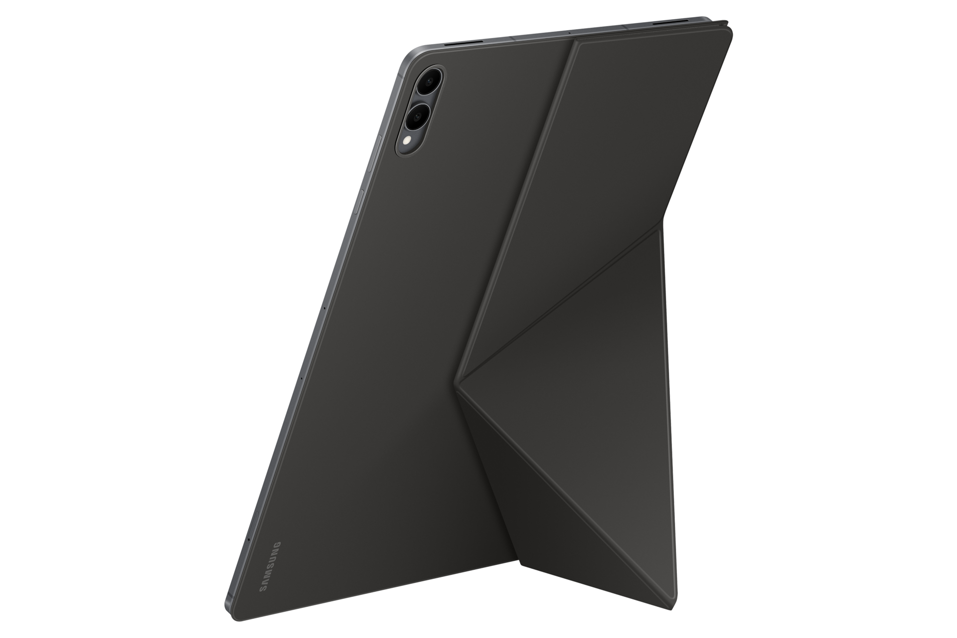 북커버 (갤럭시 탭 S11 울트라 전용) (블랙) 덮개를 세로모드로 세운 우측으로 45도 돌아간 후면 이미지