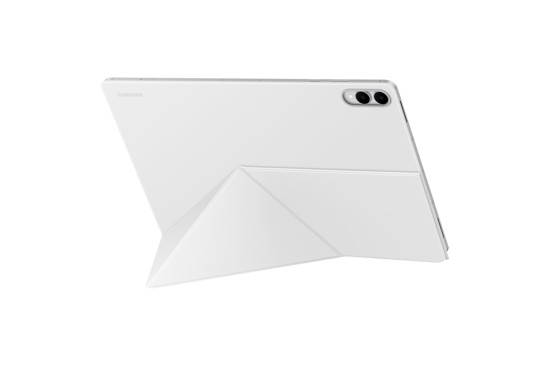 북커버 (갤럭시 탭 S11 울트라 전용) (화이트) 덮개를 가로모드로 세운 좌측으로 45도 돌아간 후면 이미지