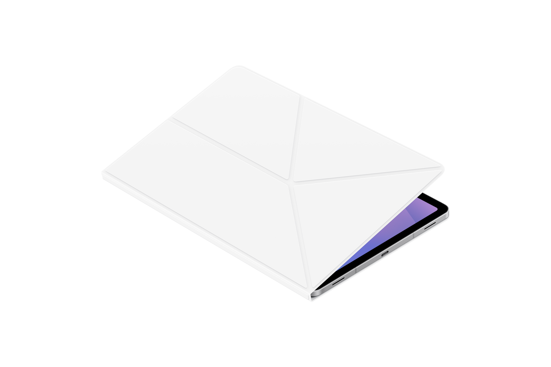 북커버 (갤럭시 탭 S11 전용) (화이트) 덮개가 살짝 열려있는 우측으로 45도 돌아간 누워있는 정면 이미지