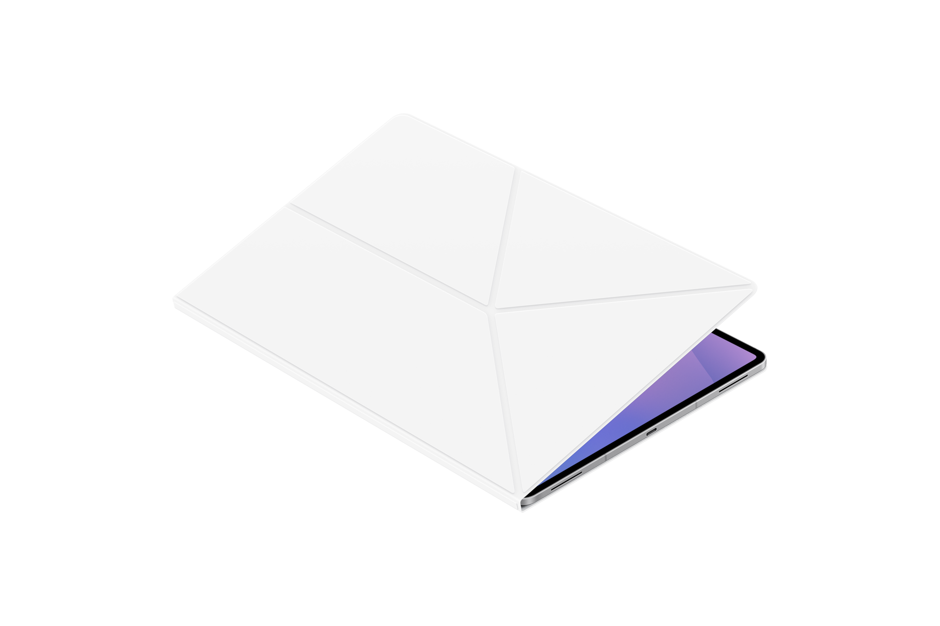 북커버 (갤럭시 탭 S11 울트라 전용) (화이트) 덮개가 살짝 열린 좌측으로 45도 돌아간 누워있는 정면 이미지