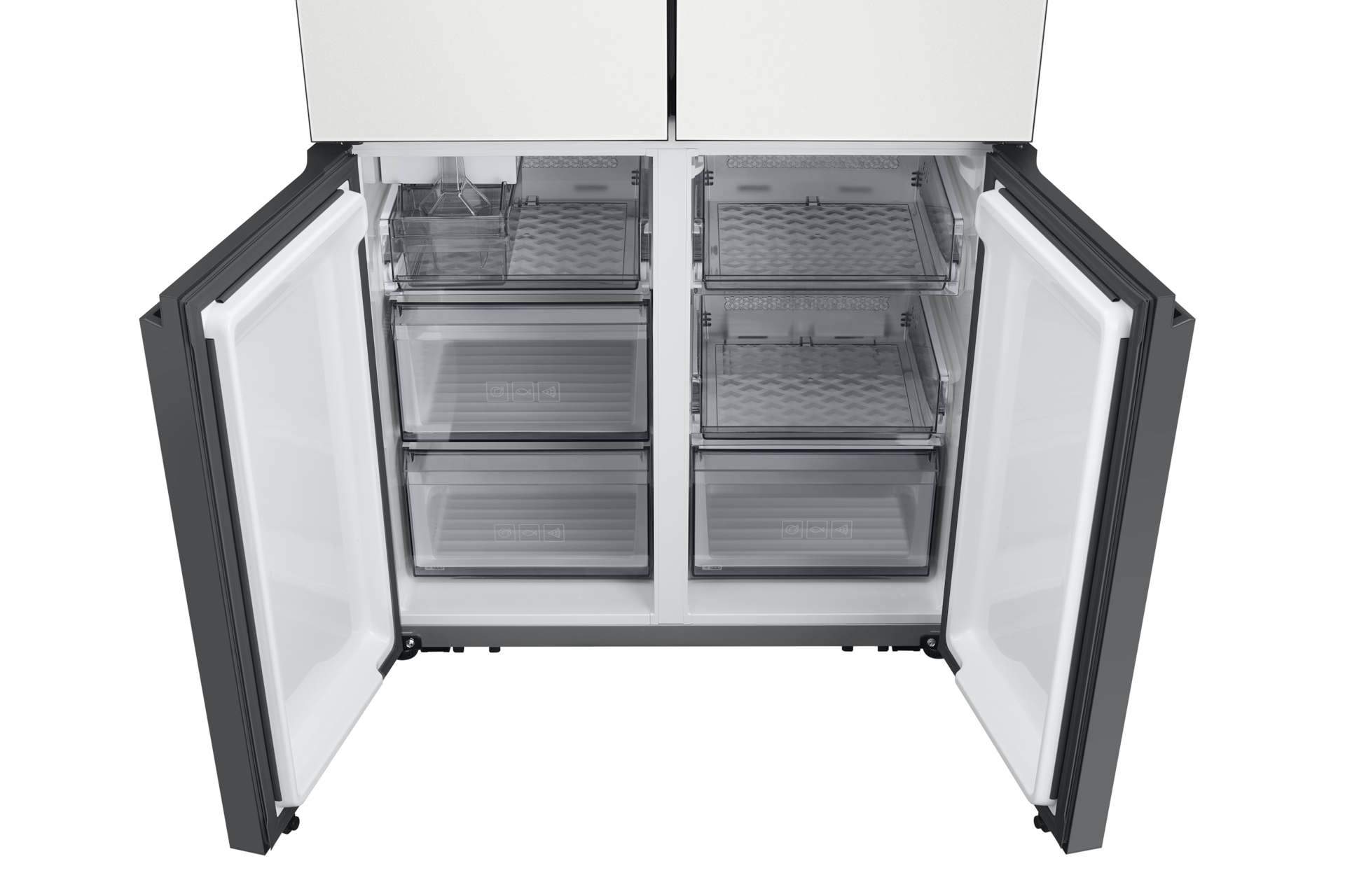 Bespoke 냉장고 4도어 키친핏 584L (UV탈취) 코타 화이트 하단 도어 오픈