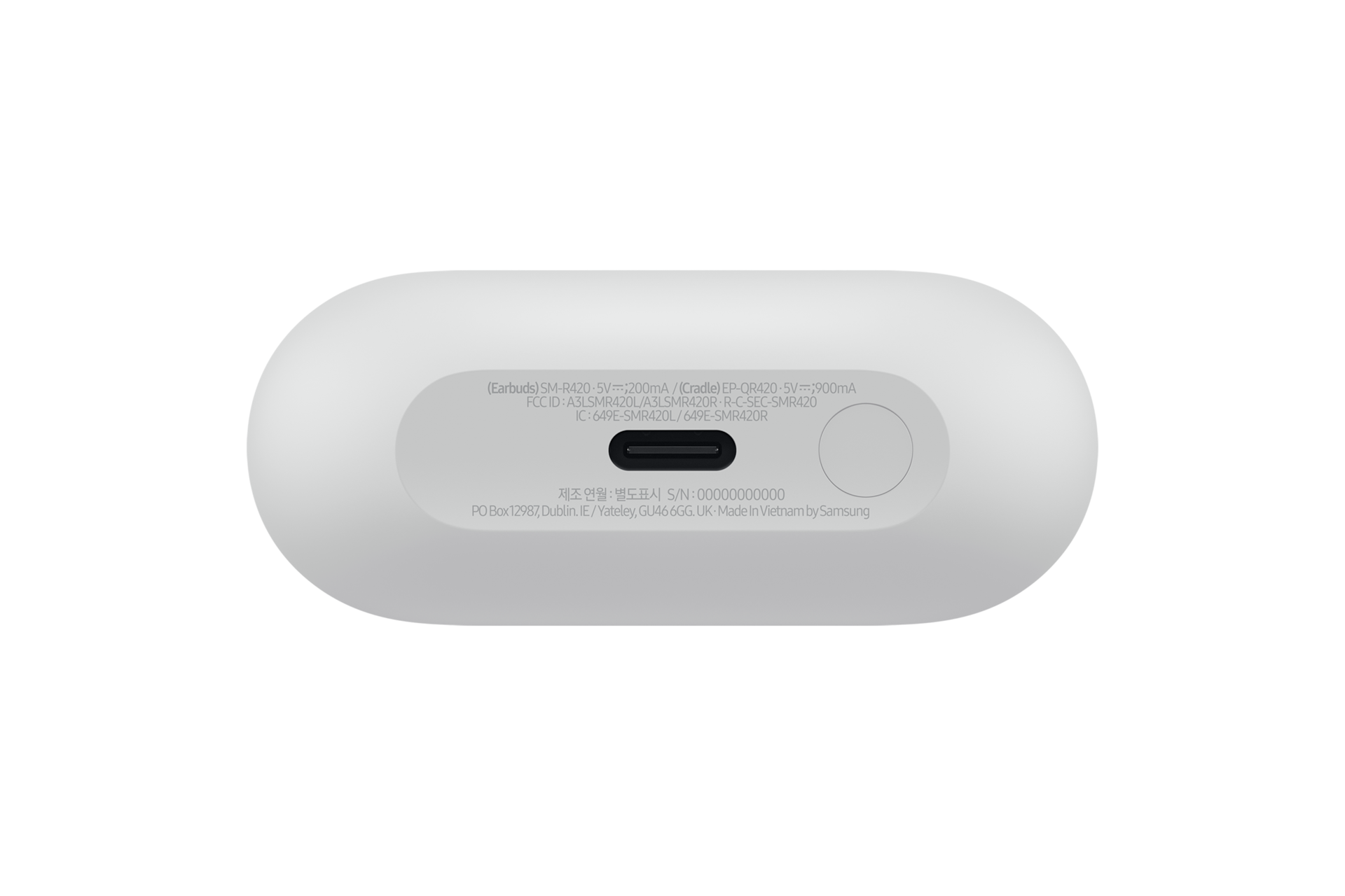 갤럭시 버즈3 FE 그레이 이어버드 장착된 케이스 닫히 상태 아랫면