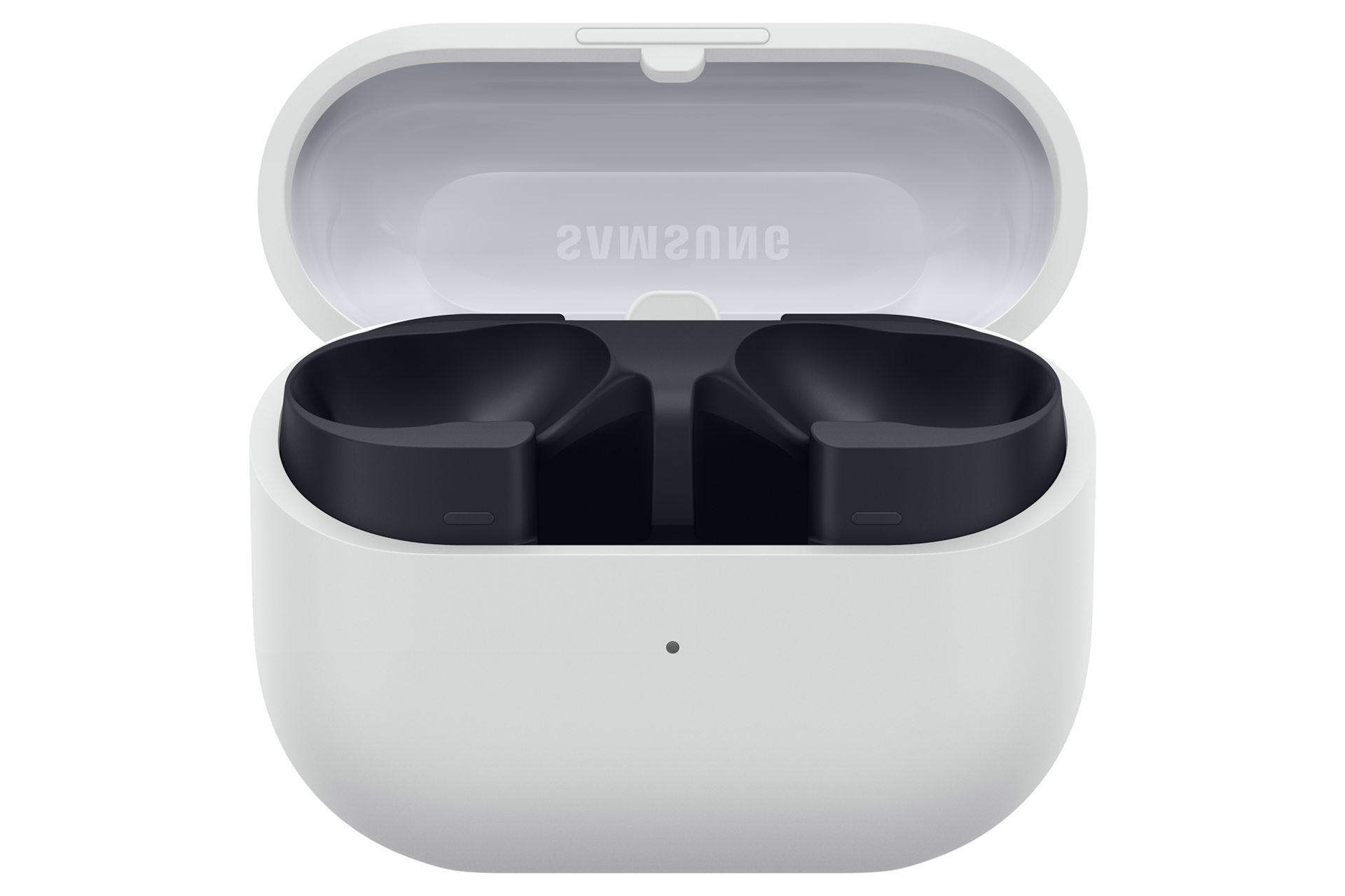 갤럭시 버즈3 FE 그레이 이어버드 없는 케이스 열린 상태 정면