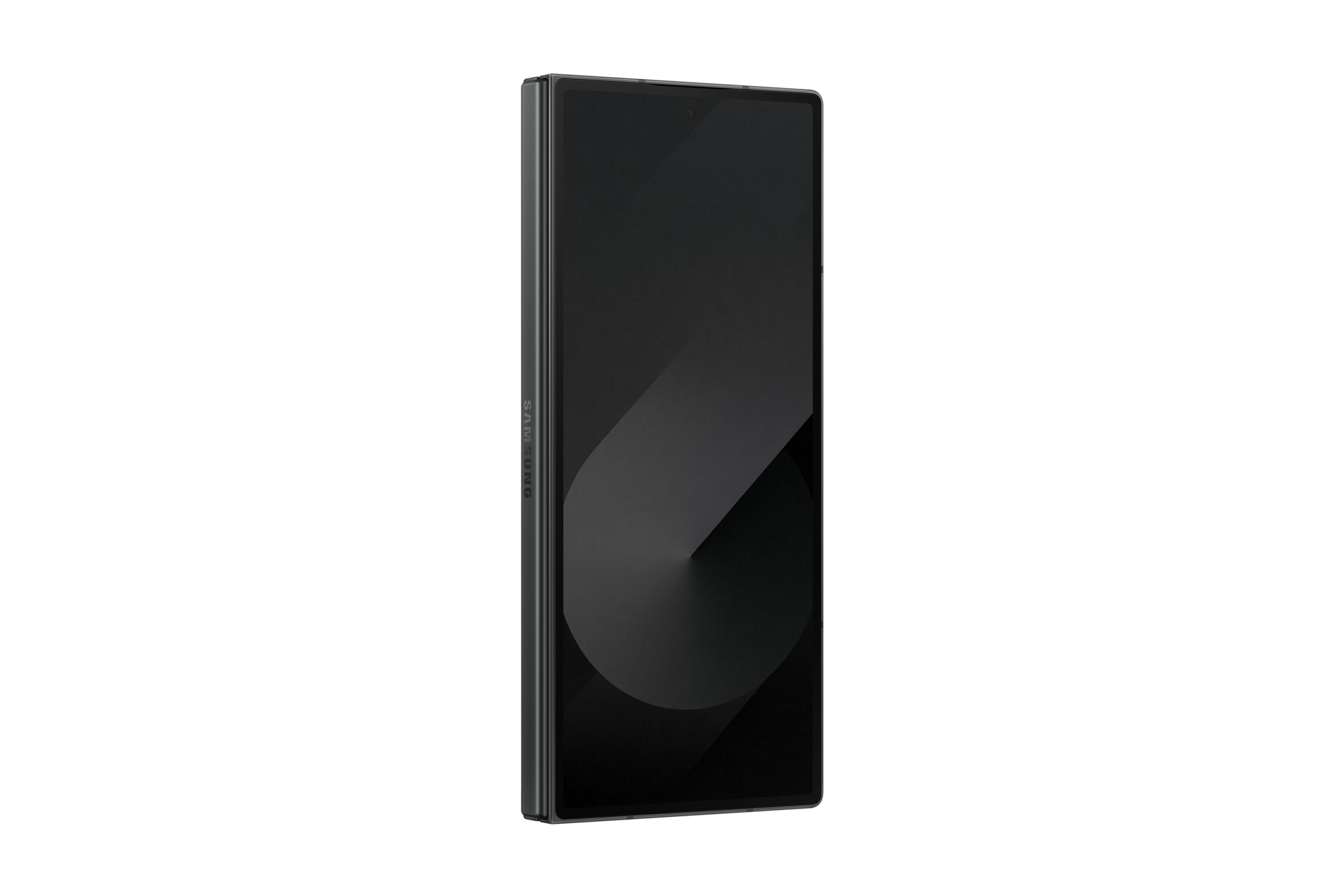 갤럭시 Z 폴드6 인증중고폰 자급제 (삼성닷컴/삼성 강남 전용컬러) 크래프티드 블랙 완전히 접힌 상태로 외부 디스플레이가 보이는 앞면의 좌측 45도