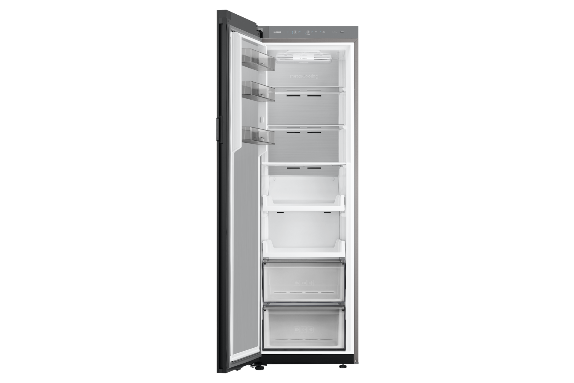 Bespoke AI 김치플러스 1도어 키친핏 347L (우열림) 코타 화이트 정면 도어 오픈 컷