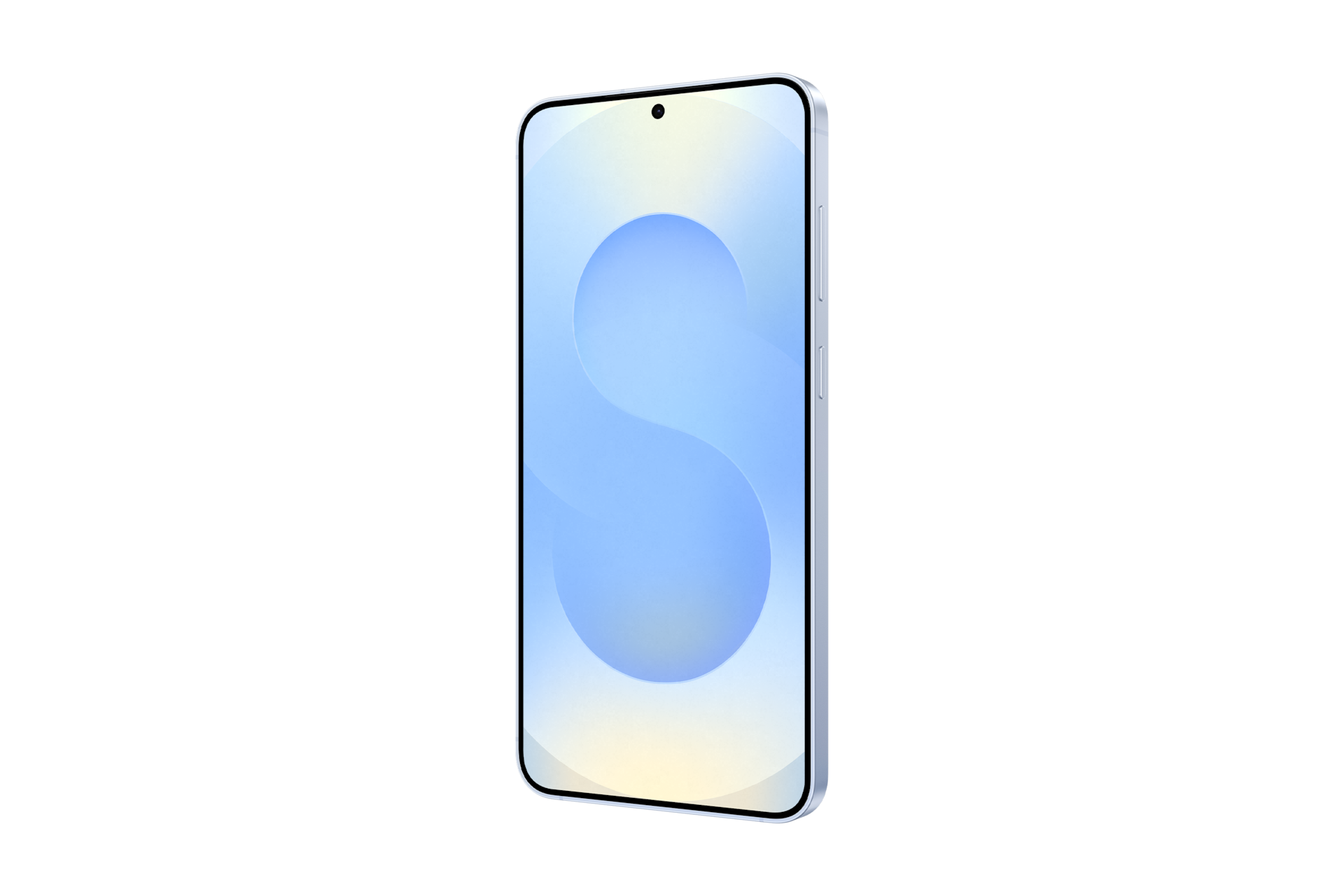 갤럭시 S25+ 인증중고폰 자급제 아이스블루 디스플레이가 보이는 정면 좌측 45도 