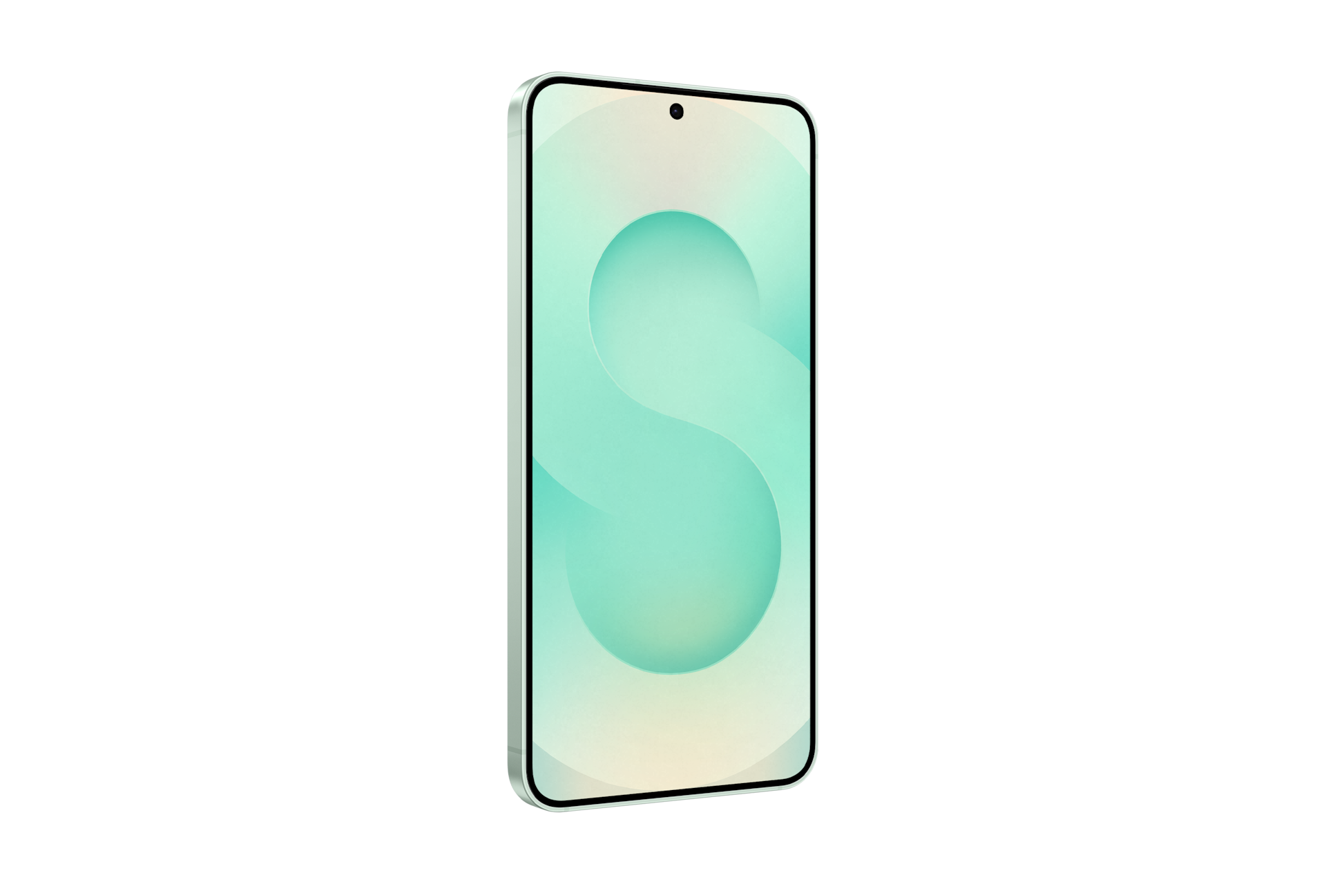 갤럭시 S25 인증중고폰 자급제 민트 디스플레이가 보이는 정면 우측 45도 