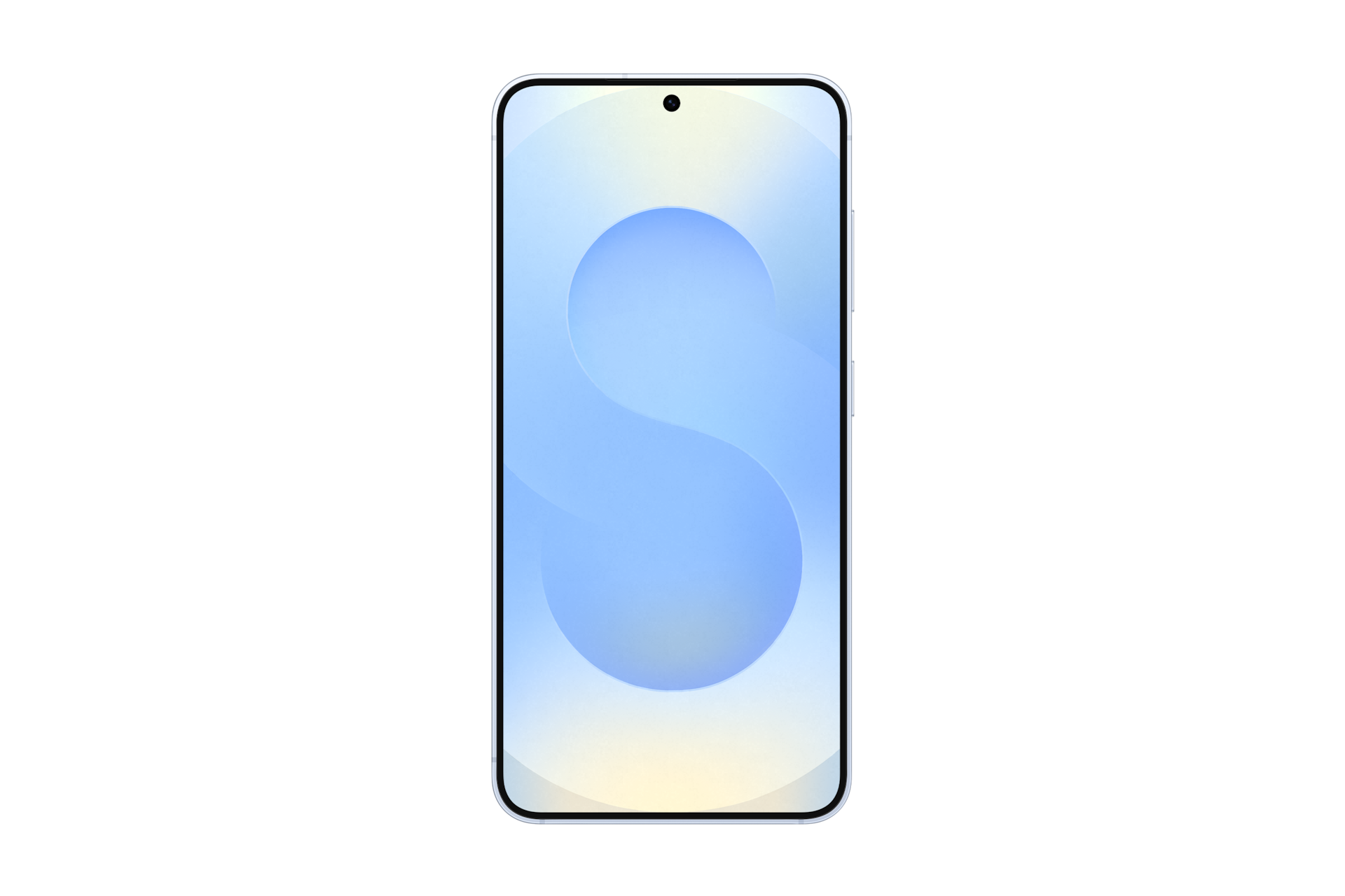 갤럭시 S25 인증중고폰 자급제 아이스블루 디스플레이가 보이는 정면 