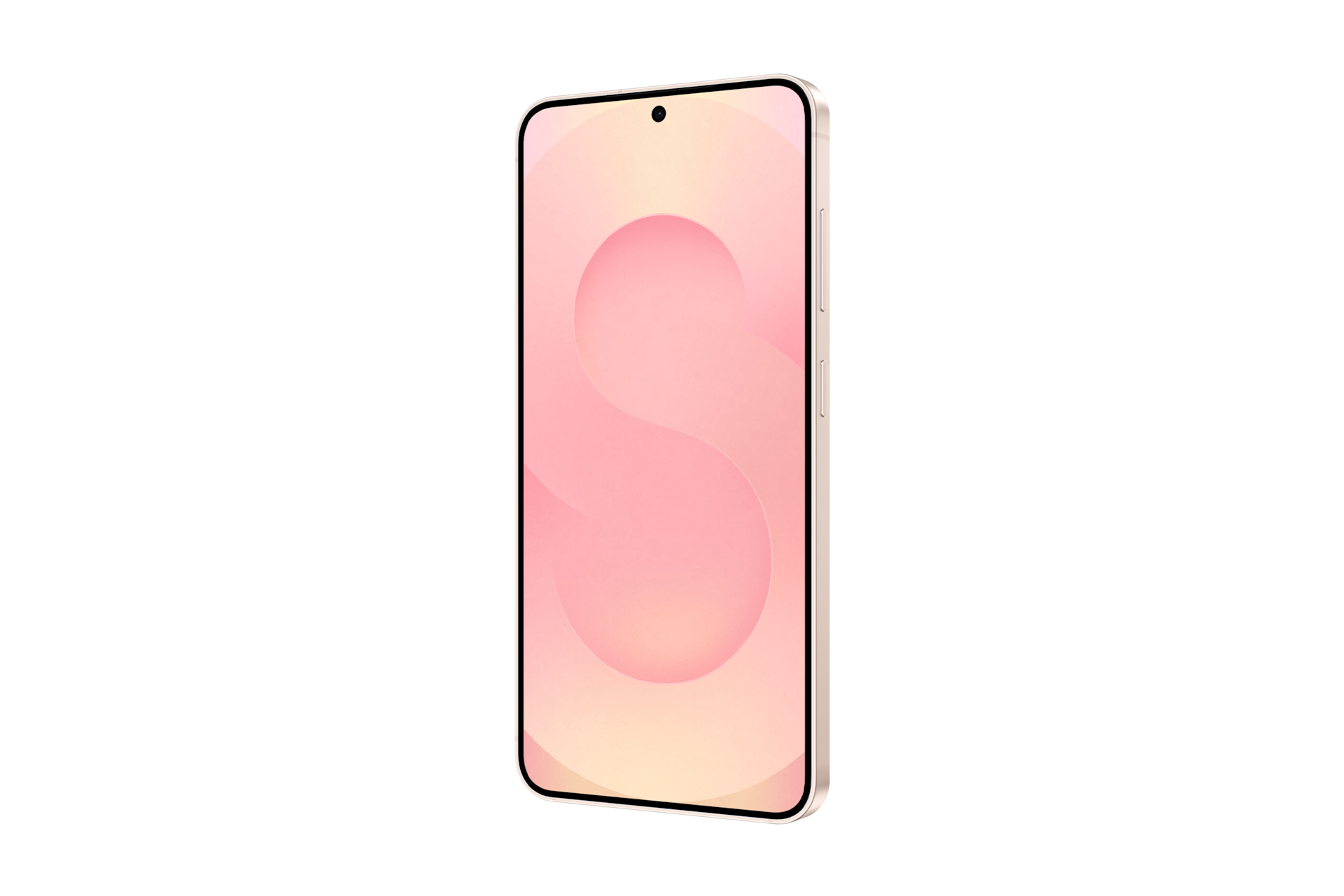 갤럭시 S25 인증중고폰 자급제 (삼성닷컴/삼성 강남 전용컬러) 핑크골드 디스플레이가 보이는 정면 좌측 45도 
