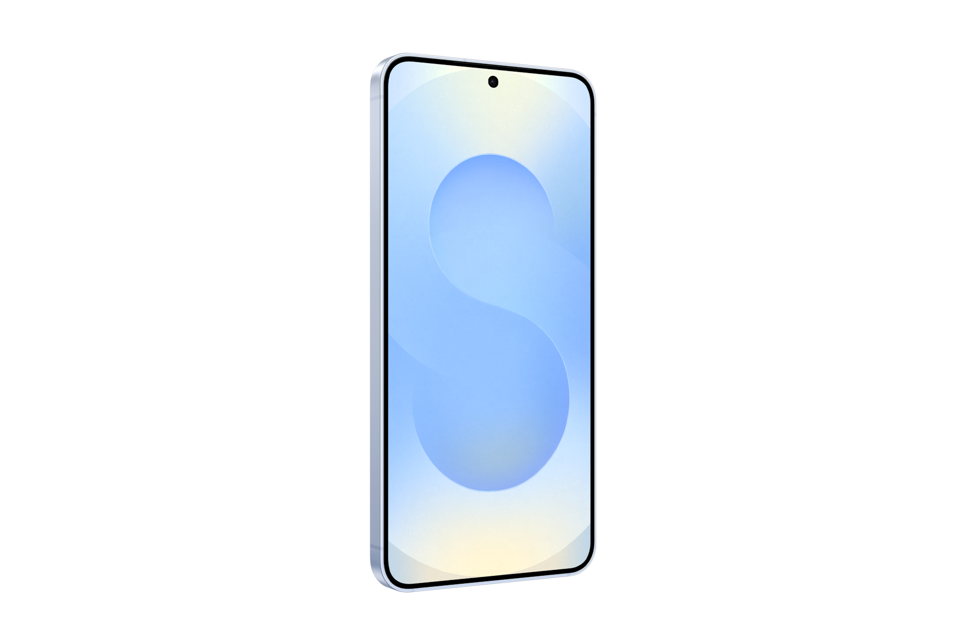 갤럭시 S25 인증중고폰 자급제 아이스블루 디스플레이가 보이는 정면 우측 45도 