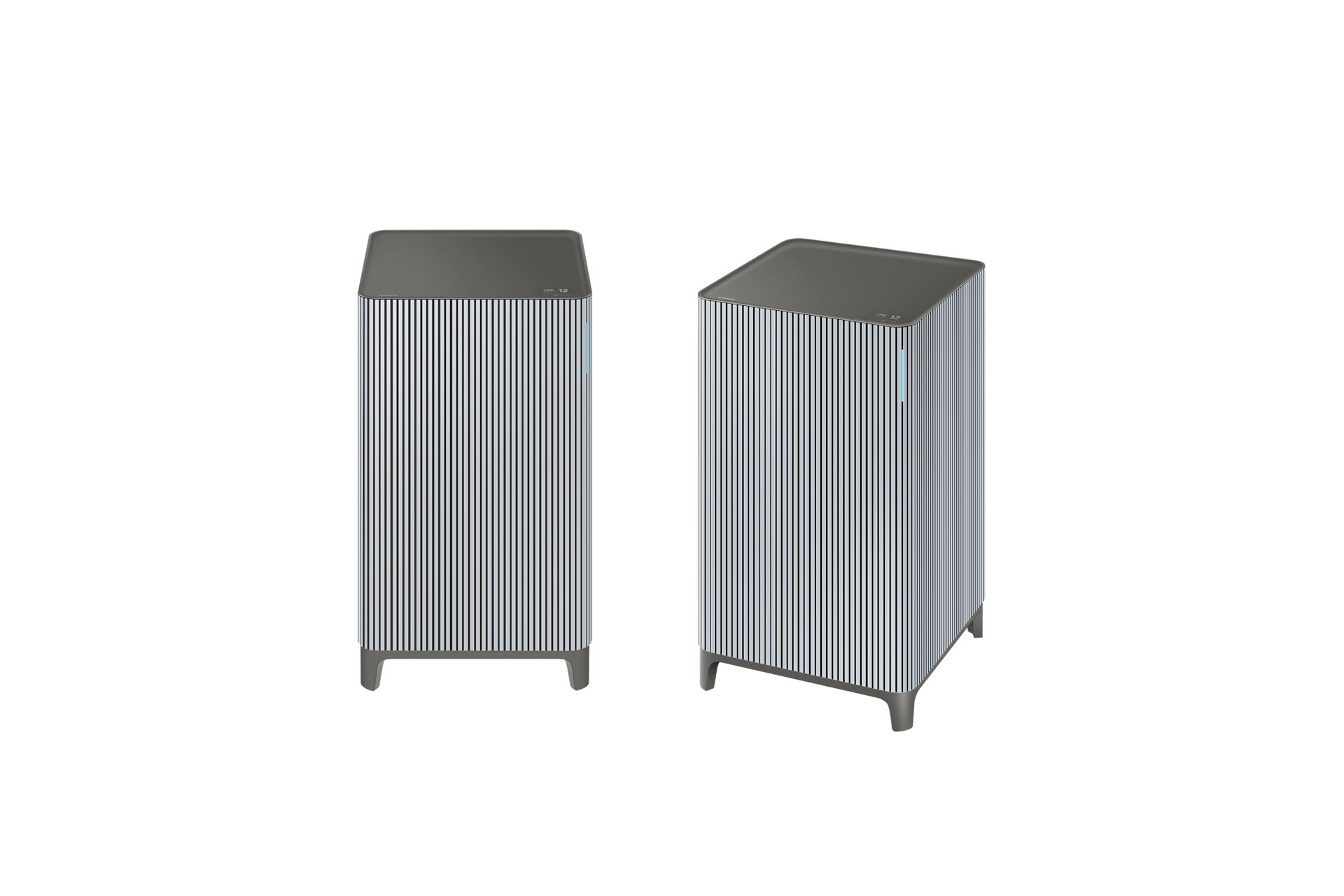 Infinite AI 공기청정기 (33㎡, 리유저블 필터) 에센셜 블루 그레이 정면 + Infinite AI 공기청정기 (33㎡, 리유저블 필터) 에센셜 블루 그레이 오른쪽 측면