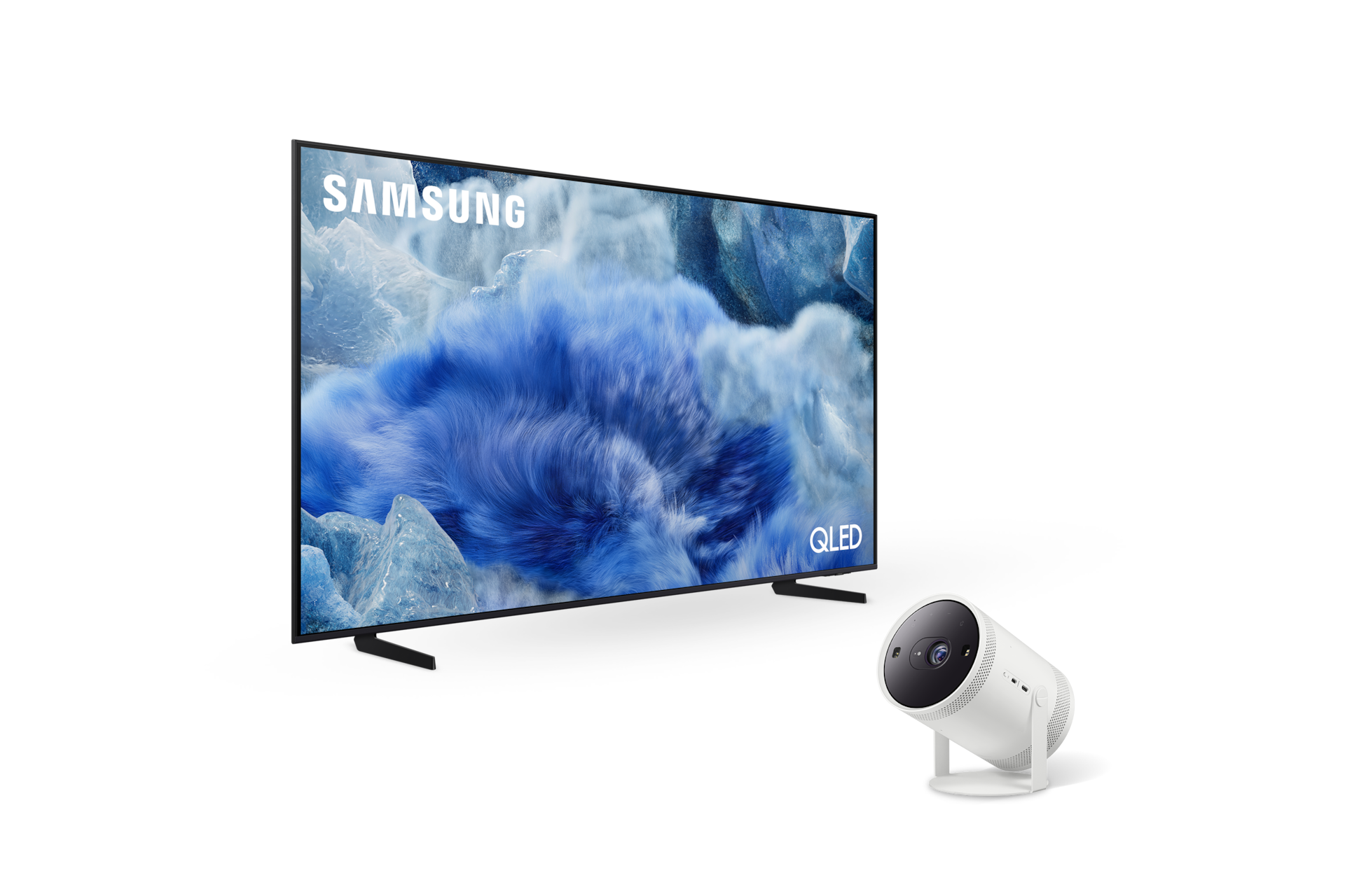 2025 QLED 4K QF8A (189cm) 스탠드형 우측 45도+The Freestyle 2세대 좌측 45도 페어이미지