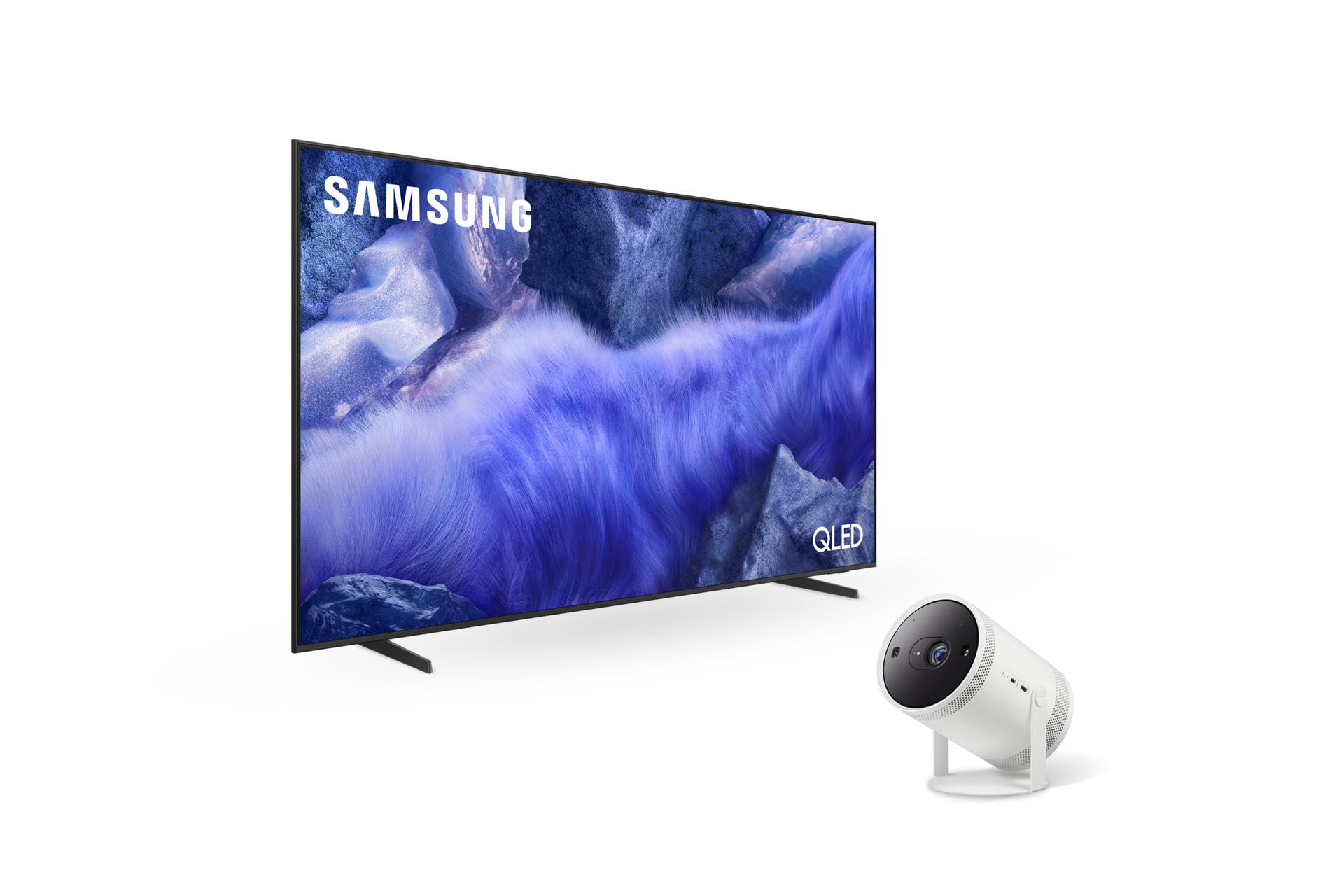 2025 QLED 4K QFE1 (189cm) 스탠드형 우측 45도+The Freestyle 2세대 좌측 45도 페어이미지