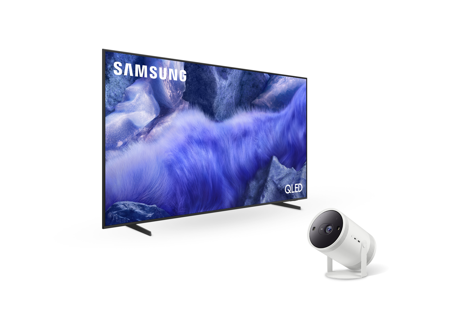 2025 QLED 4K QFE1 (214cm) 스탠드형 우측 45도+The Freestyle 2세대 좌측 45도 페어이미지