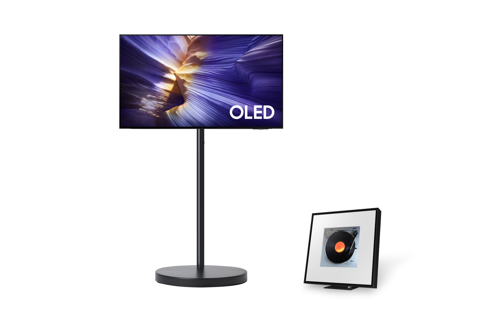 2025 OLED SF9E (105cm) 라이트 정면+뮤직 프레임 LS60D 좌측 45도 페어이미지