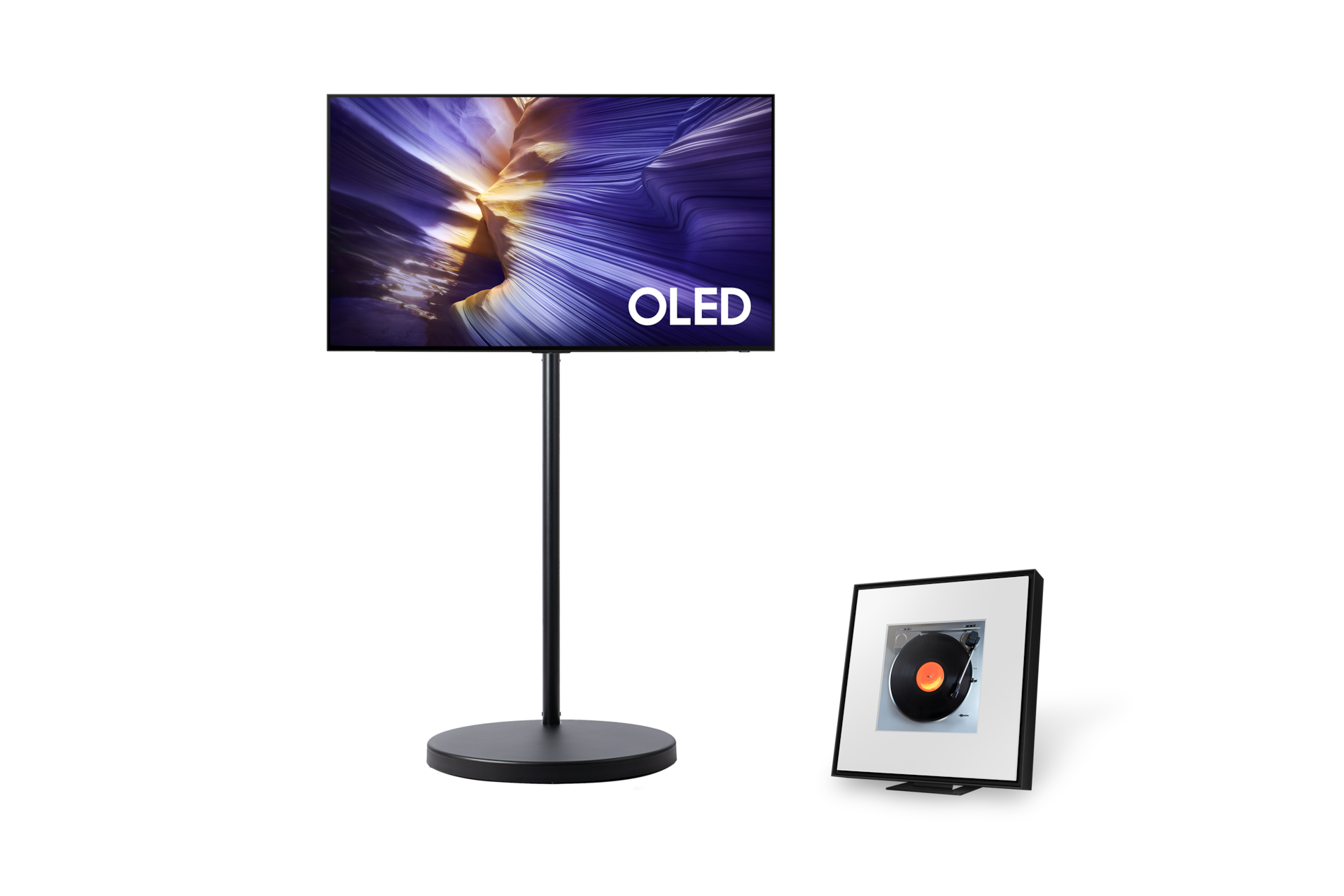 2025 OLED SF9E (120cm) 라이트 정면+뮤직 프레임 LS60D 좌측 45도 페어이미지
