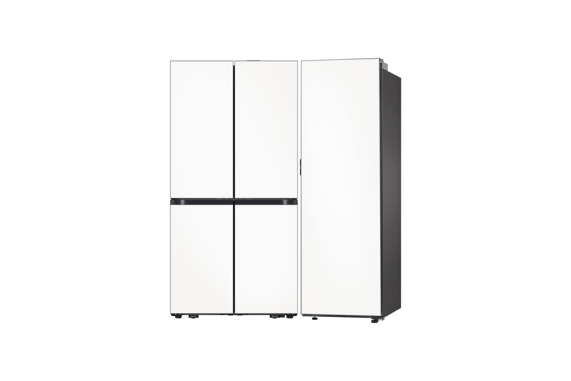 Bespoke AI 하이브리드 냉장고 4도어+냉동고 1도어 키친핏 889/347L 새틴 화이트 정면