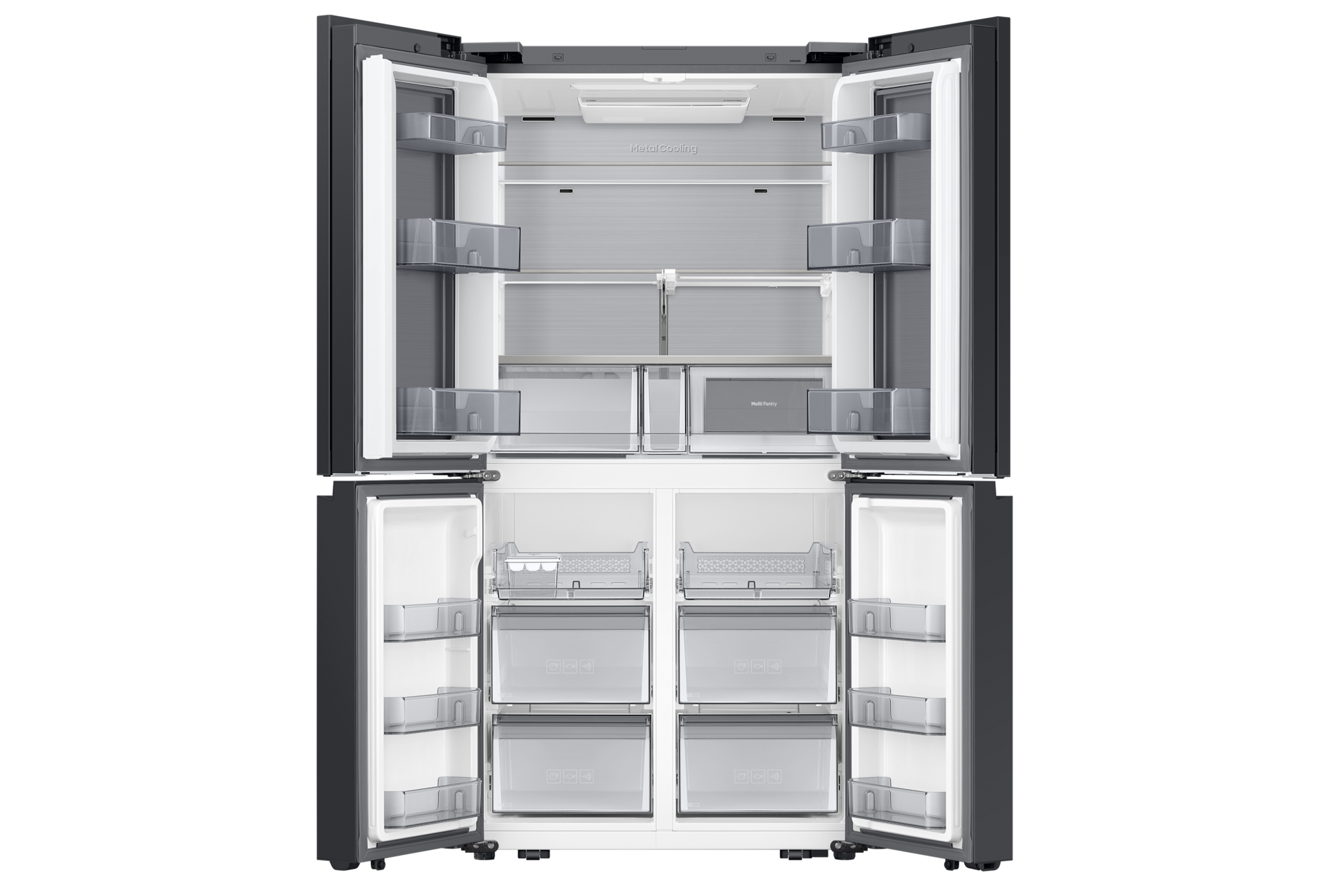 Bespoke AI 하이브리드 4도어 889L (오토오픈도어) 새틴 화이트 정면 도어 열림