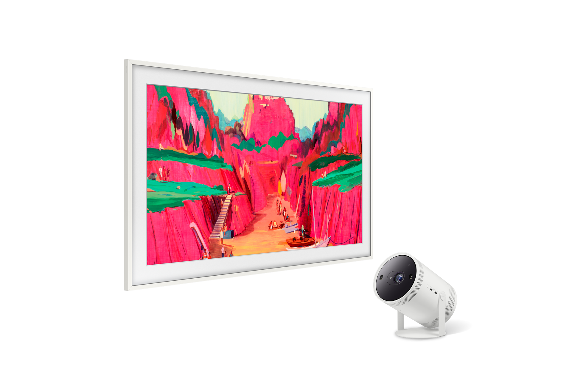 2025 The Frame Pro (214cm) 플랫 화이트 베젤 우측 45도+The Freestyle 2세대 좌측 45도 페어이미지