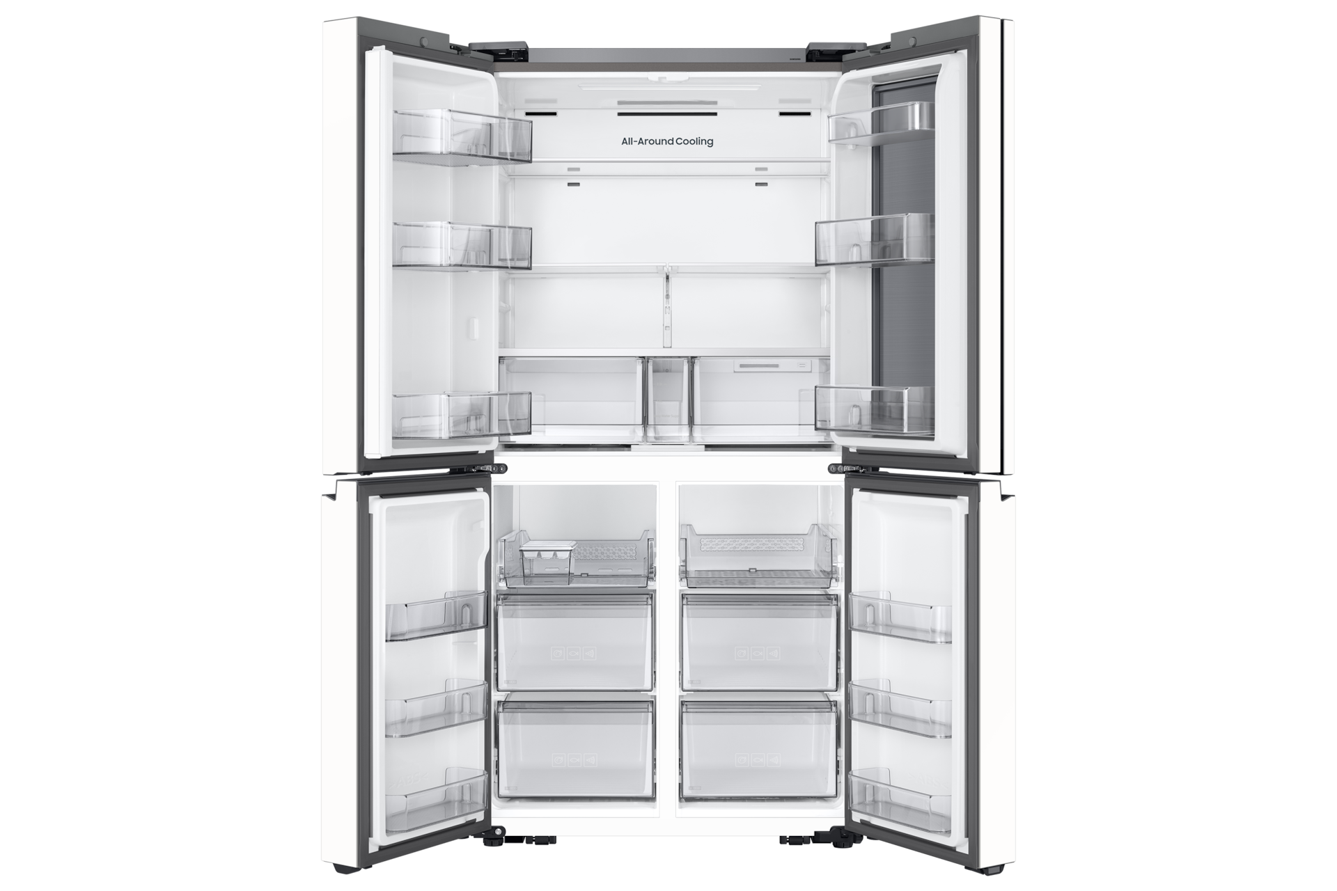 Bespoke AI 냉장고 4도어 902L 에센셜 화이트 정면 도어 오픈