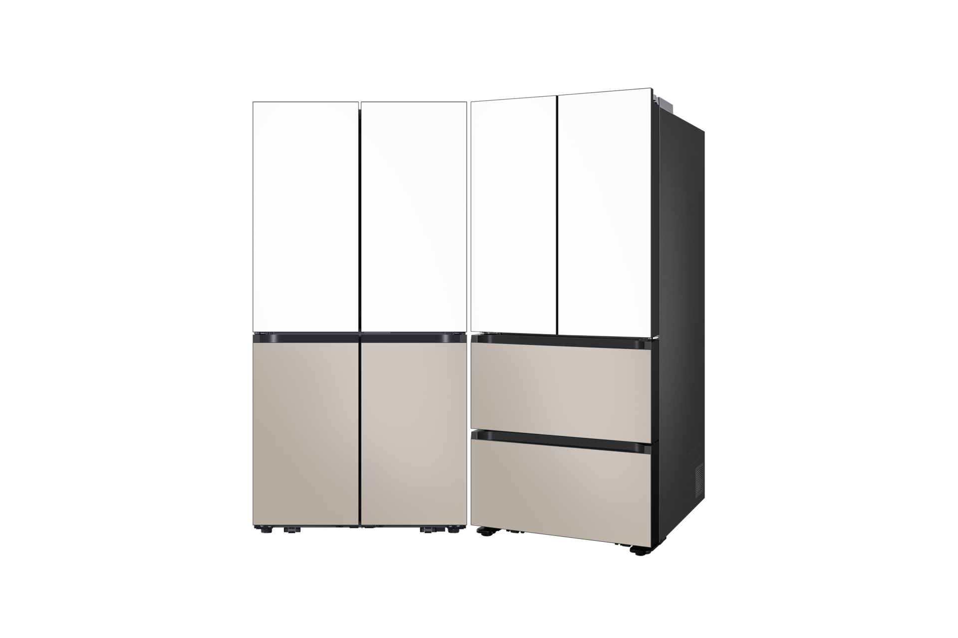 Bespoke AI 냉장고 4도어+김치플러스 4도어 902/586L 정면+측면 페어설치컷