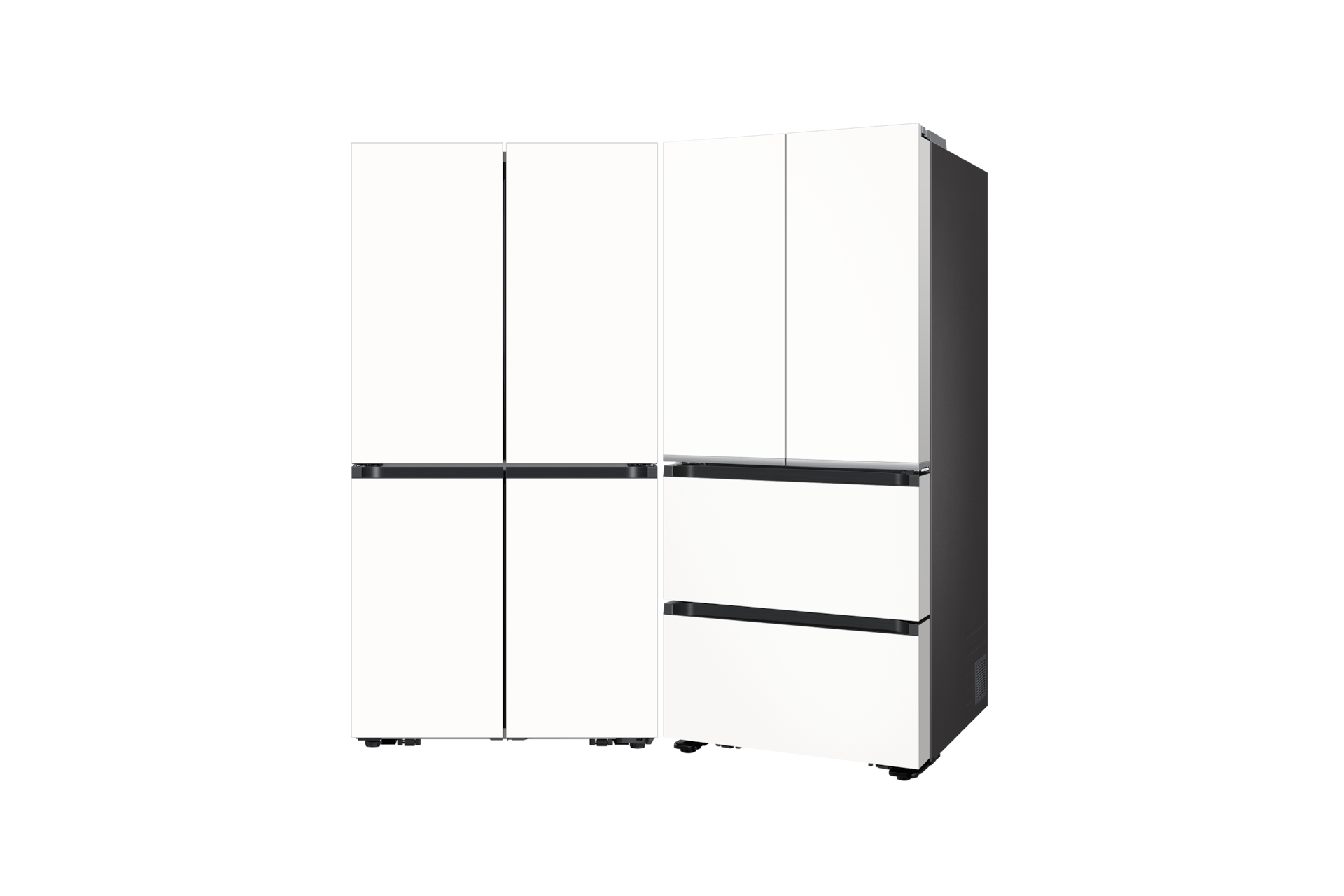 Bespoke AI 냉장고 4도어+김치플러스 4도어 902/490 정면+측면 페어설치컷
