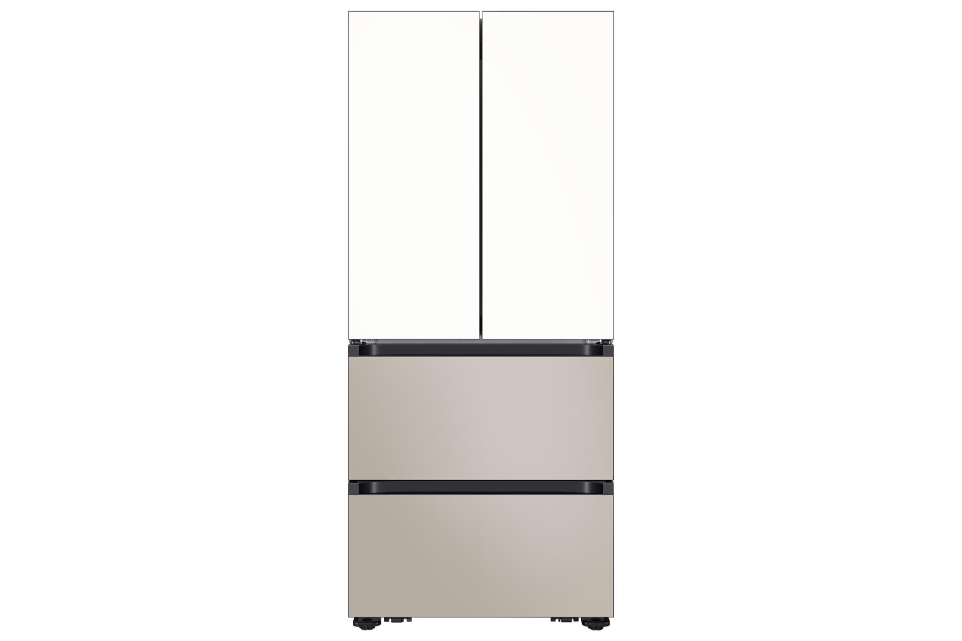Bespoke AI 김치플러스 4도어 키친핏 Max 420L (냄새케어 김치통), 상칸 에센셜 화이트 / 중·하칸 에센셜 베이지 정면