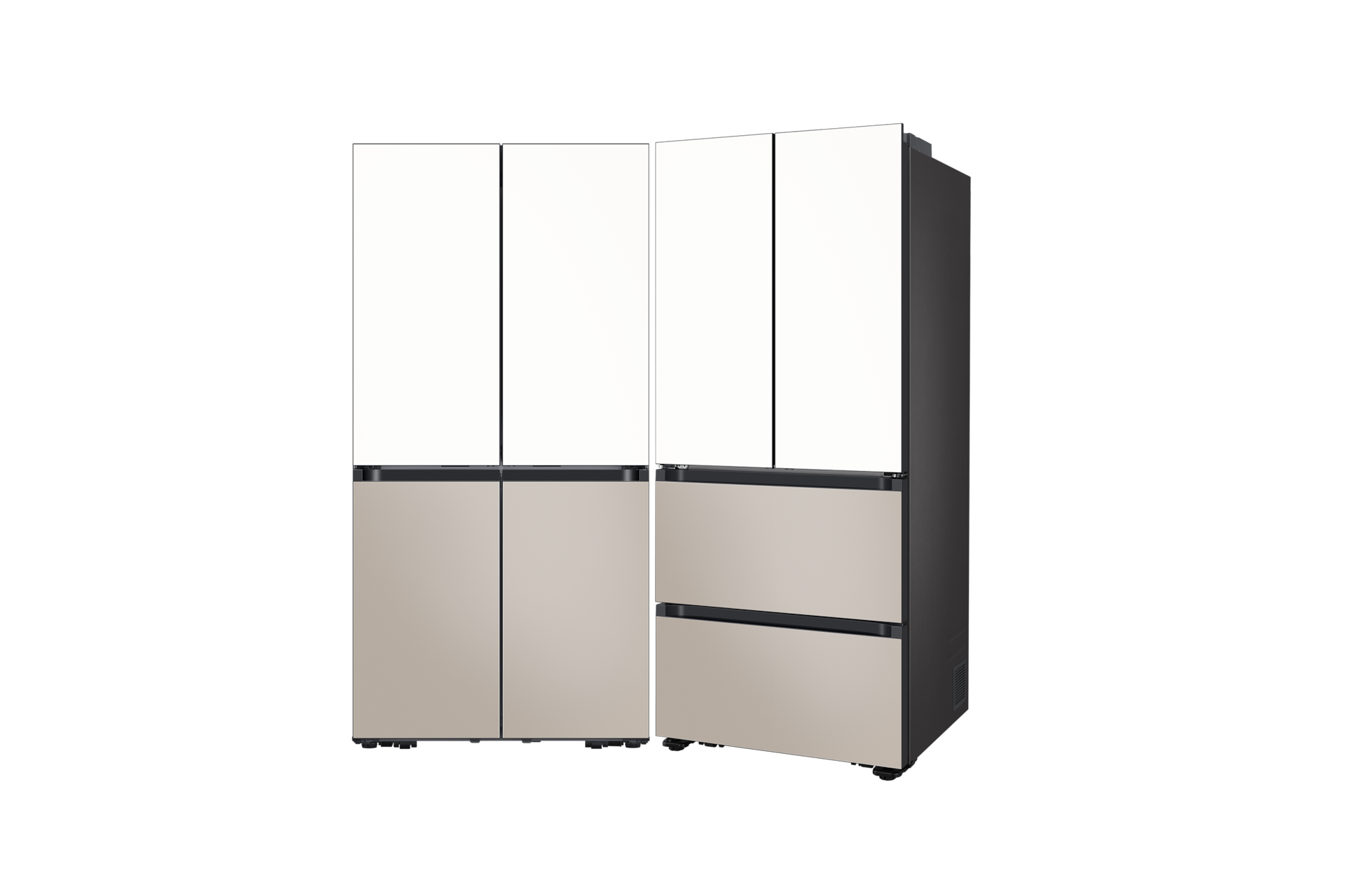 Bespoke AI 냉장고 4도어 키친핏+김치플러스 4도어 키친핏 Max 640/420L 정면+측면 페어 설치 컷