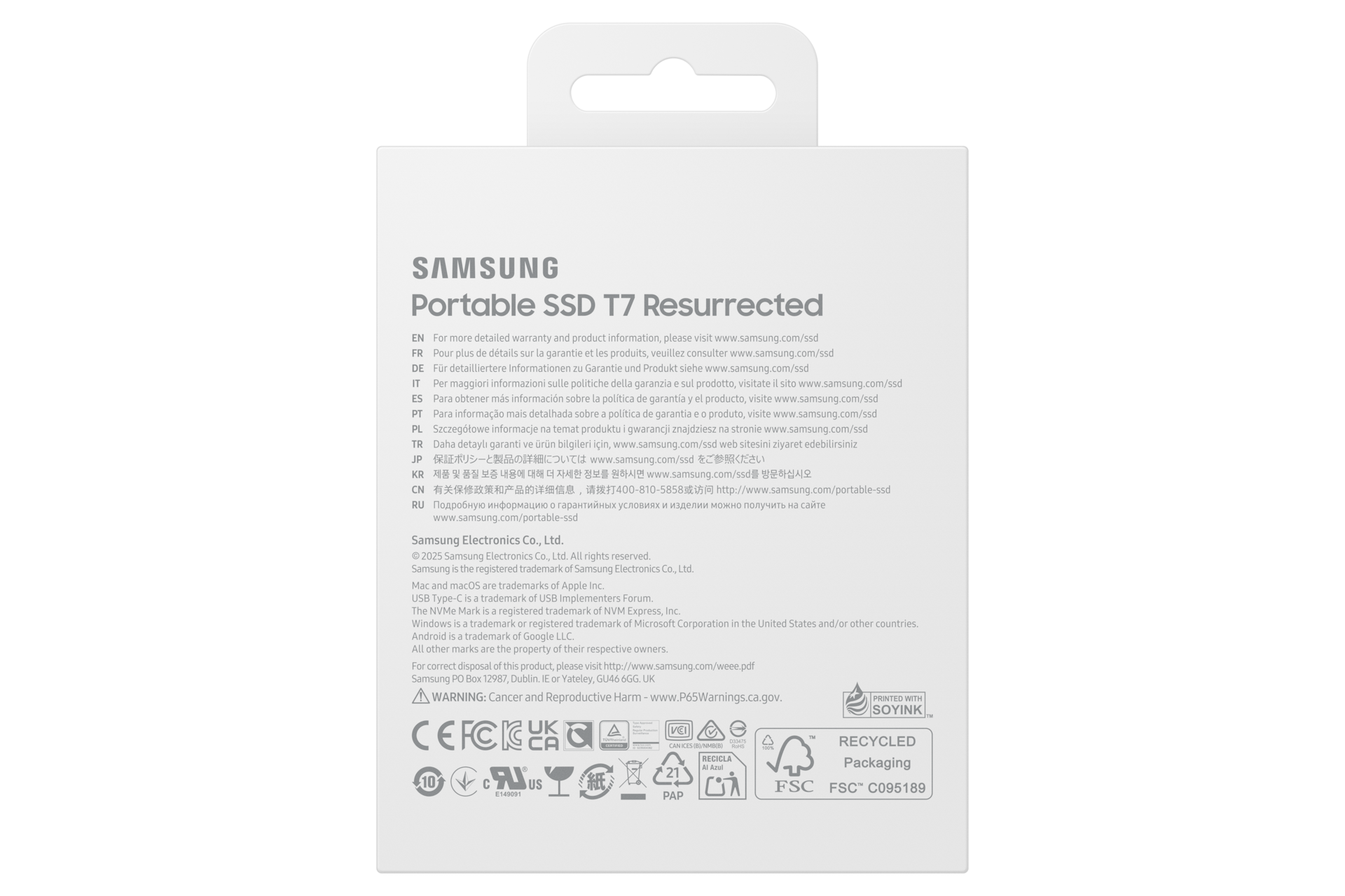 외장SSD T7 Resurrected  4TB (USB 3.2 Gen 2) (메탈) 제품 상자 후면 이미지(2)