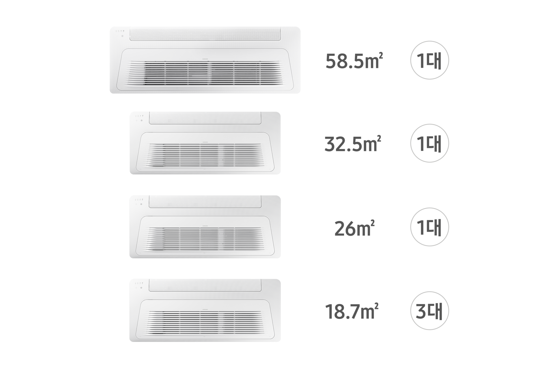 가정용 무풍 시스템에어컨 173.1㎡ 6실 1way 천장형 가정용 시스템에어컨 실내기 리스트 형식으로 첫번째줄 부터 AJ072BN1PBC1 58.5㎡ 1대, AJ040BN1PBC1 32.5㎡  1대, AJ032BN1PBC1 26㎡ 1대, AJ023BN1PBC1 18.7㎡ 3대  