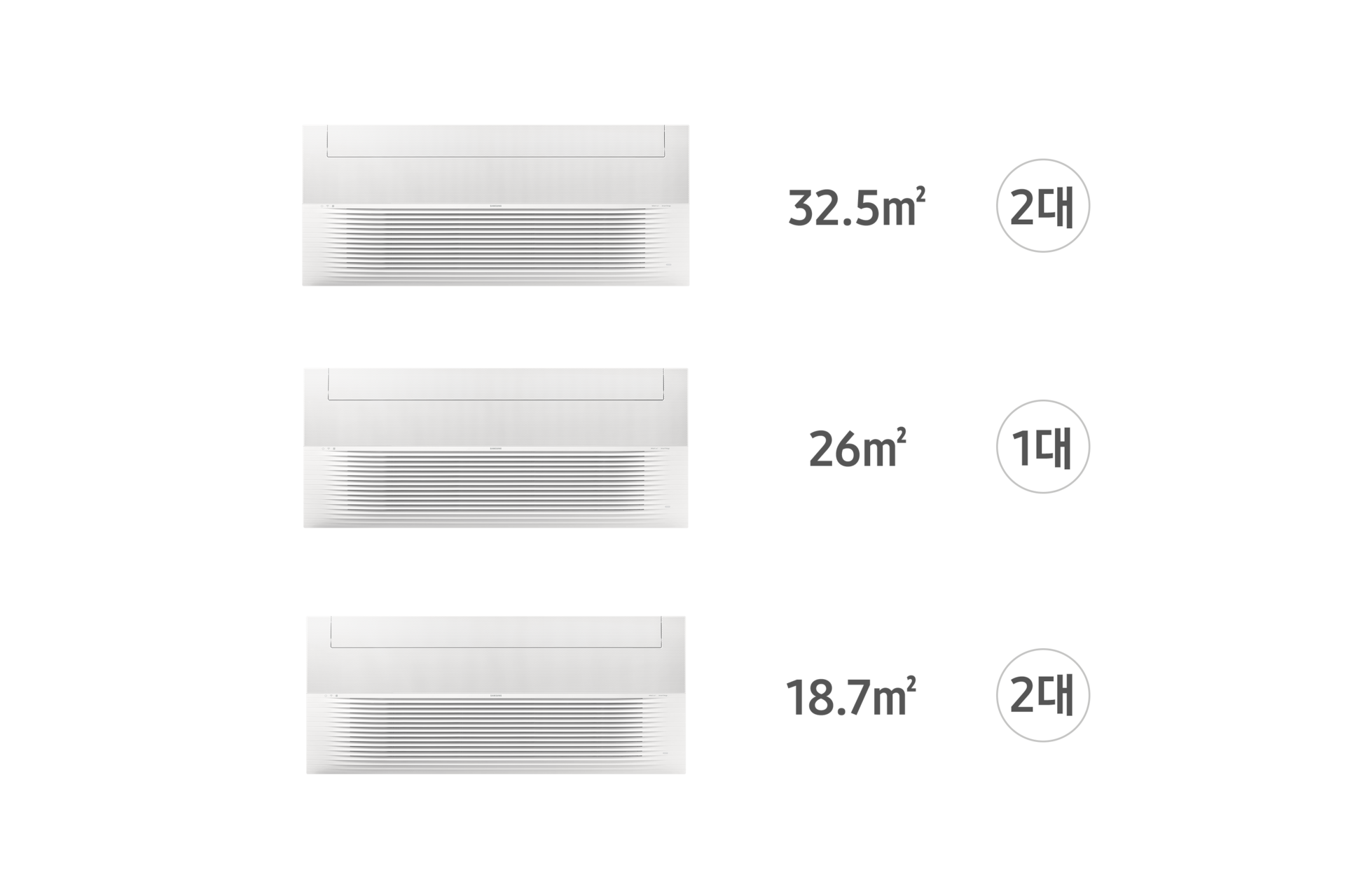 Infinite AI 무풍 시스템에어컨 128.4㎡ 5실 (UV실내기) 1way 천장형 인피니트 시스템에어컨 실내기 리스트 형식으로 첫번째 줄 부터 AJ040CN1UBC1 32.5㎡ 2대, AJ032CN1UBC1 26㎡ 1대, AJ023CN1UBC1 18.7㎡ 2대