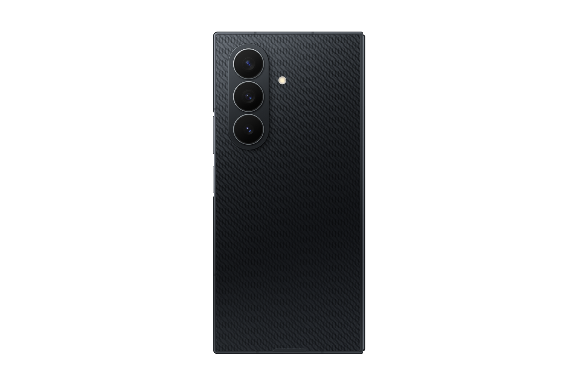 갤럭시 Z 트라이폴드 자급제 크래프티드 블랙 접힌 상태로 카메라 홀이 보이는 뒷면