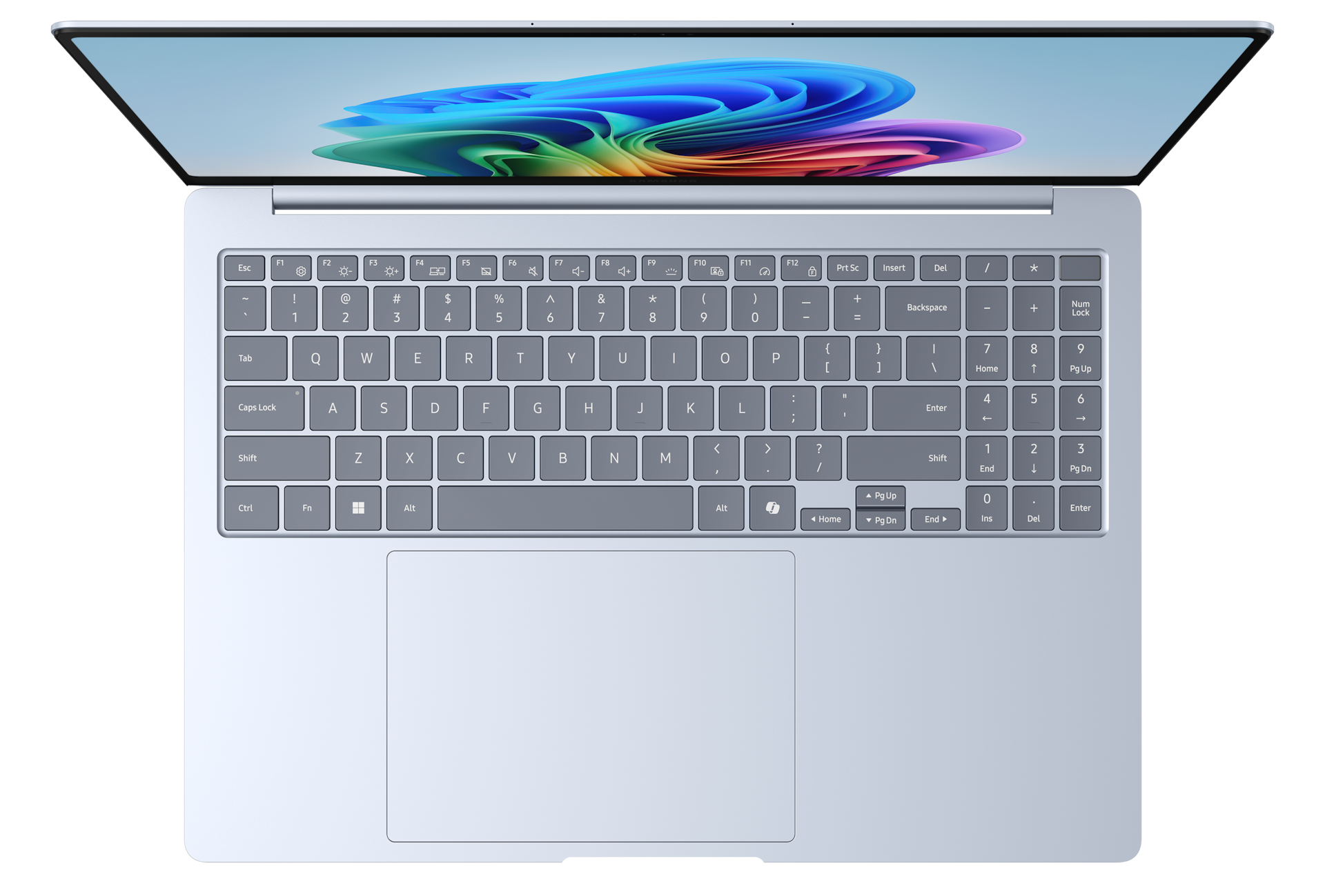 갤럭시 북4 Edge (40.6 cm) Snapdragon® X Elite / 512 GB eUFS, Copilot+ PC 사파이어 블루 위에서 내려다 본 이미지