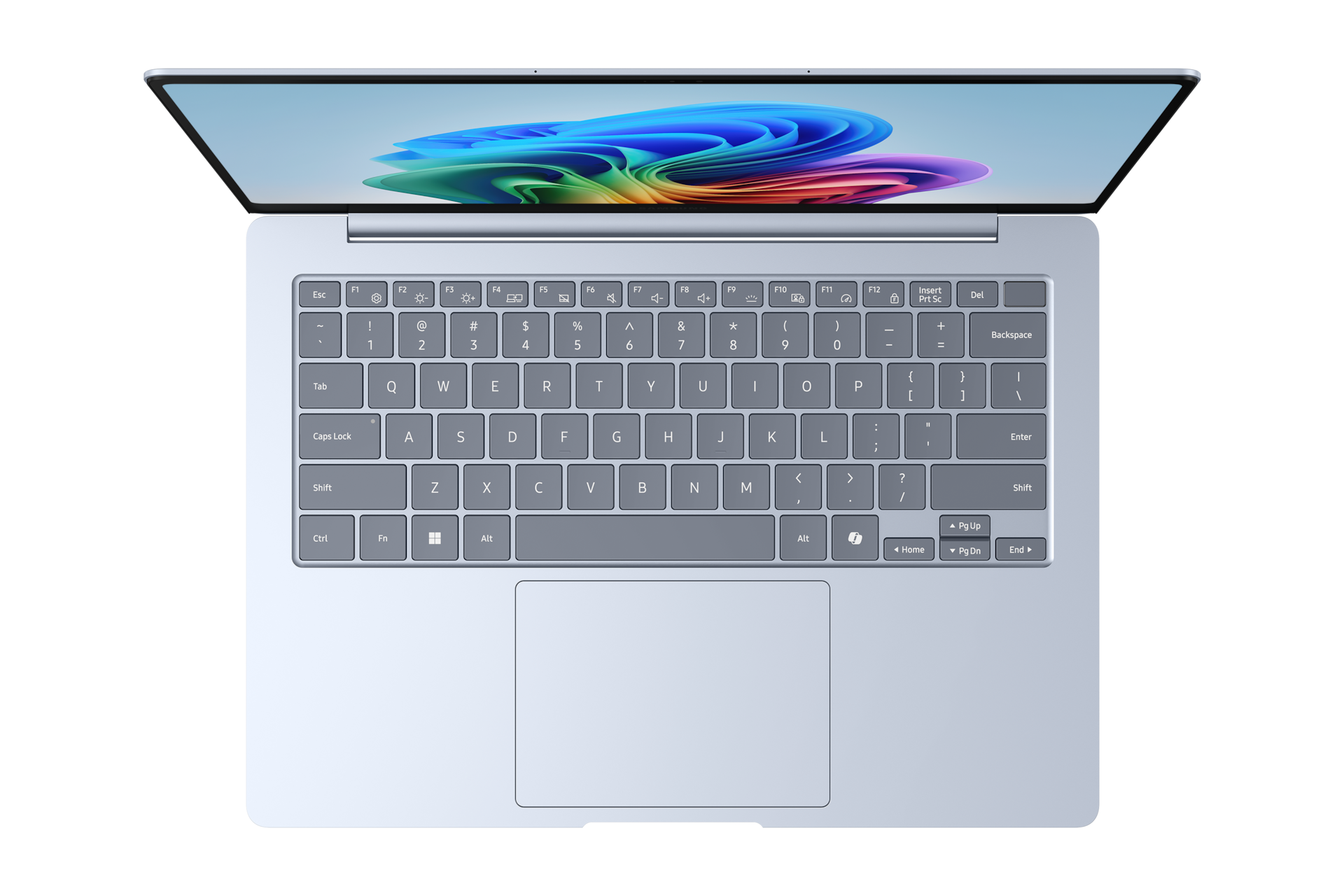 갤럭시 북4 Edge (35.6 cm)  Snapdragon® X Elite / 512 GB eUFS, Copilot+ PC 사파이어 블루 오픈 위에서 내려다 본 이미지