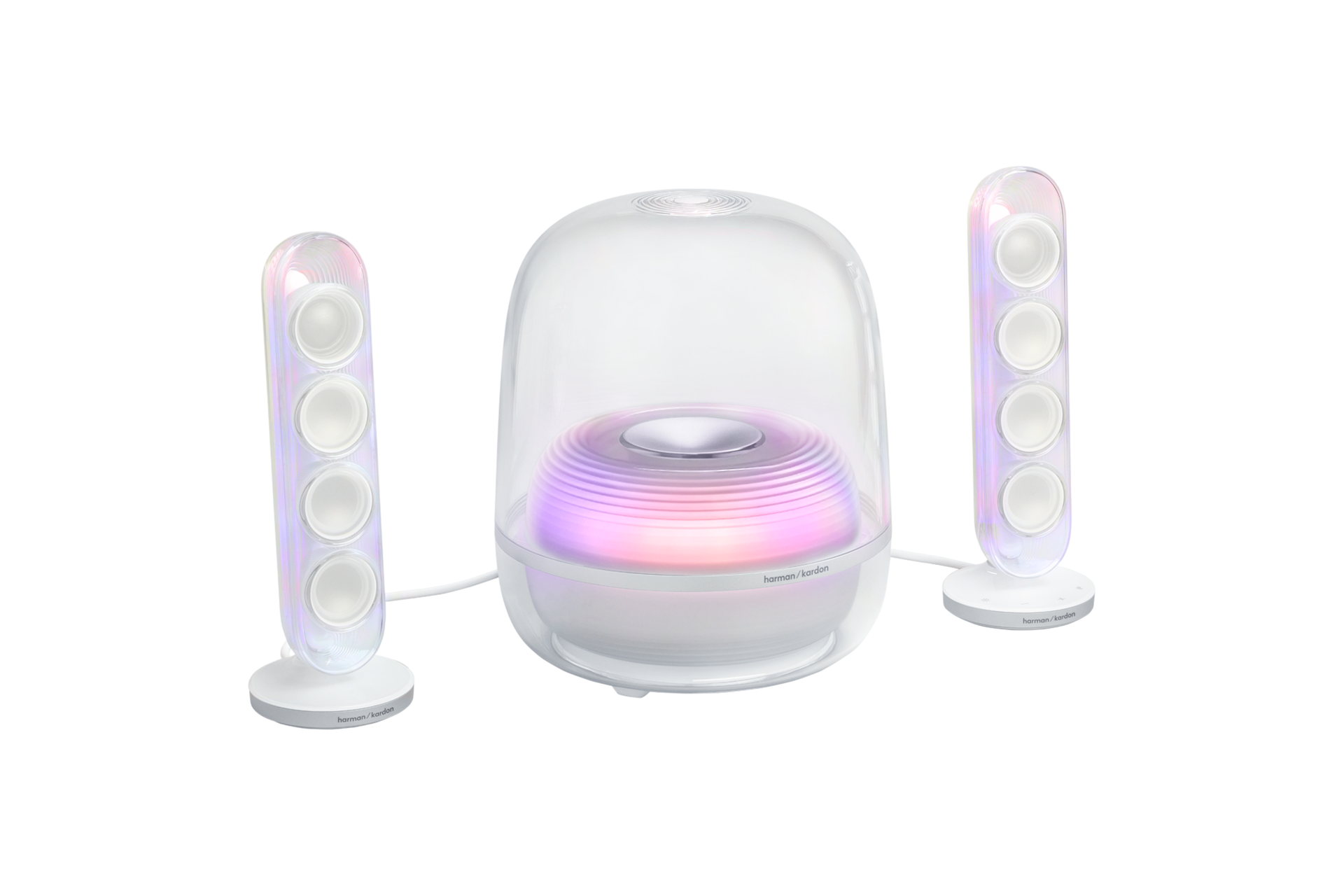 하만카돈 SOUND STICKS 5 블루투스 스피커 화이트 서브 돔, 사운드 스틱 좌측 45도 측면