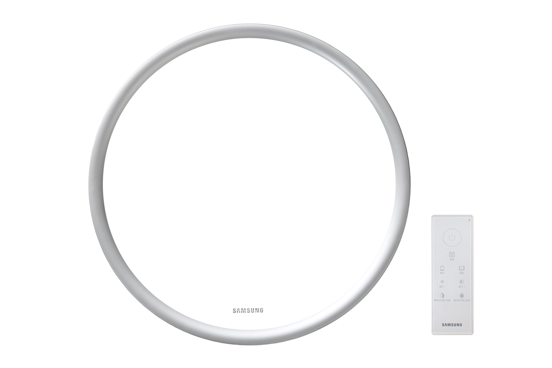 생체리듬 IoT 방등 원형 등 불 켜짐 정면 + 리모컨 정면