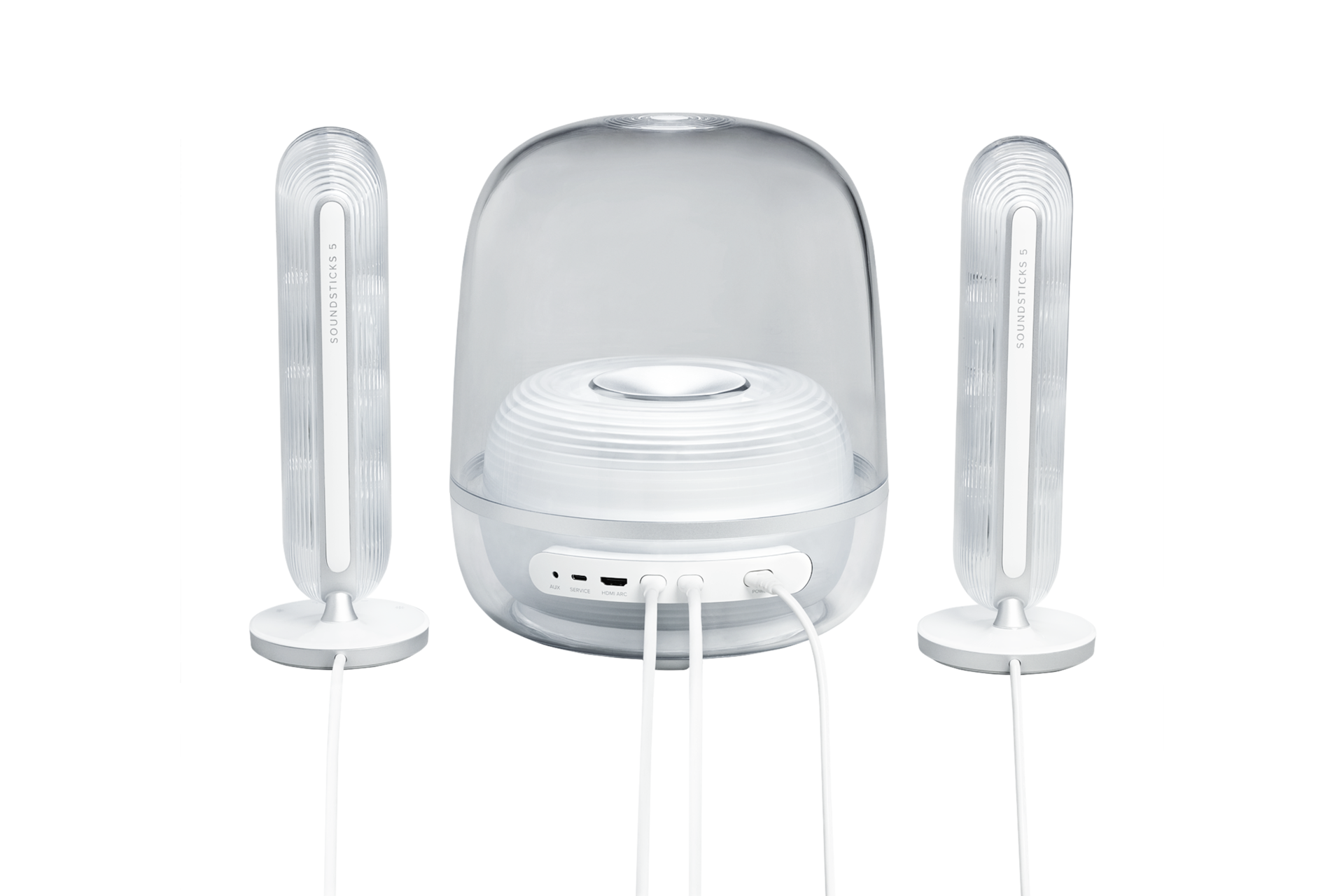 하만카돈 SOUND STICKS 5 블루투스 스피커 화이트 서브 돔, 사운드 스틱 뒷면