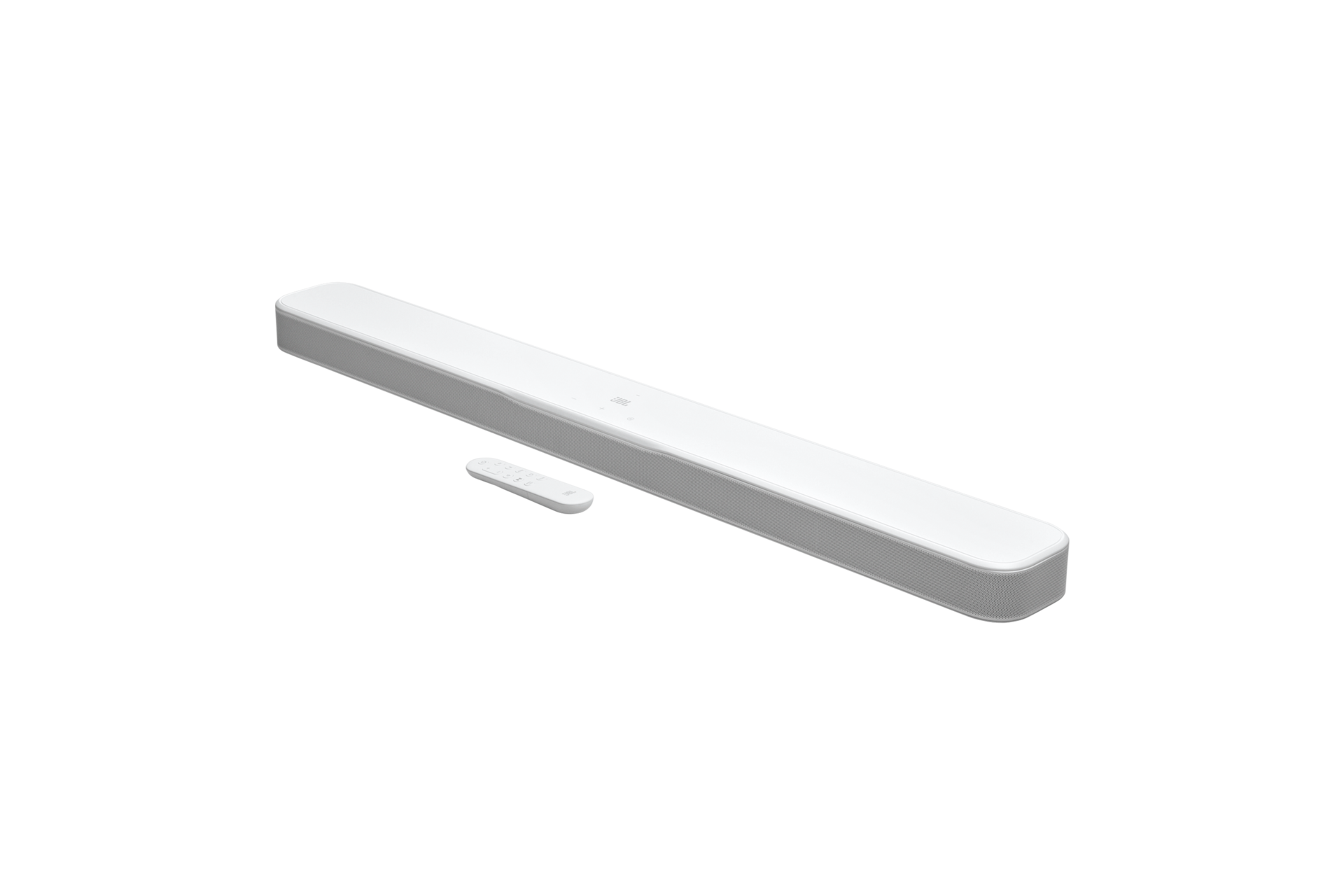 JBL BAR 300 MK2 원바디 사운드바 화이트 우측 45도 측면 + 리모컨 페이컷