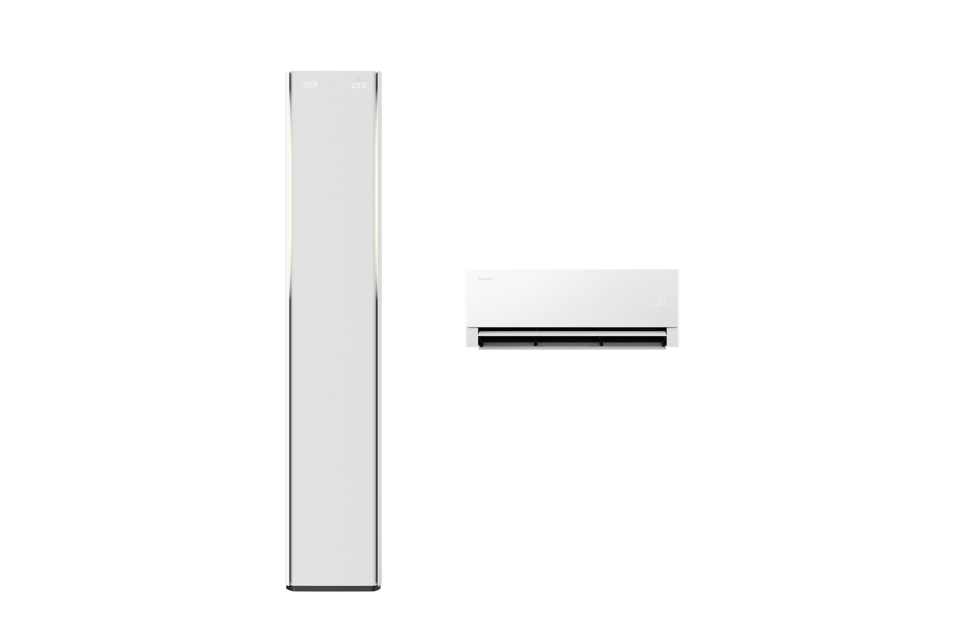 Bespoke AI 무풍콤보 갤러리 프로 청정 62.6/18.7㎡ (선매립) 전원이 켜져 있는 스탠드 에어컨, 벽걸이 에어컨 정면