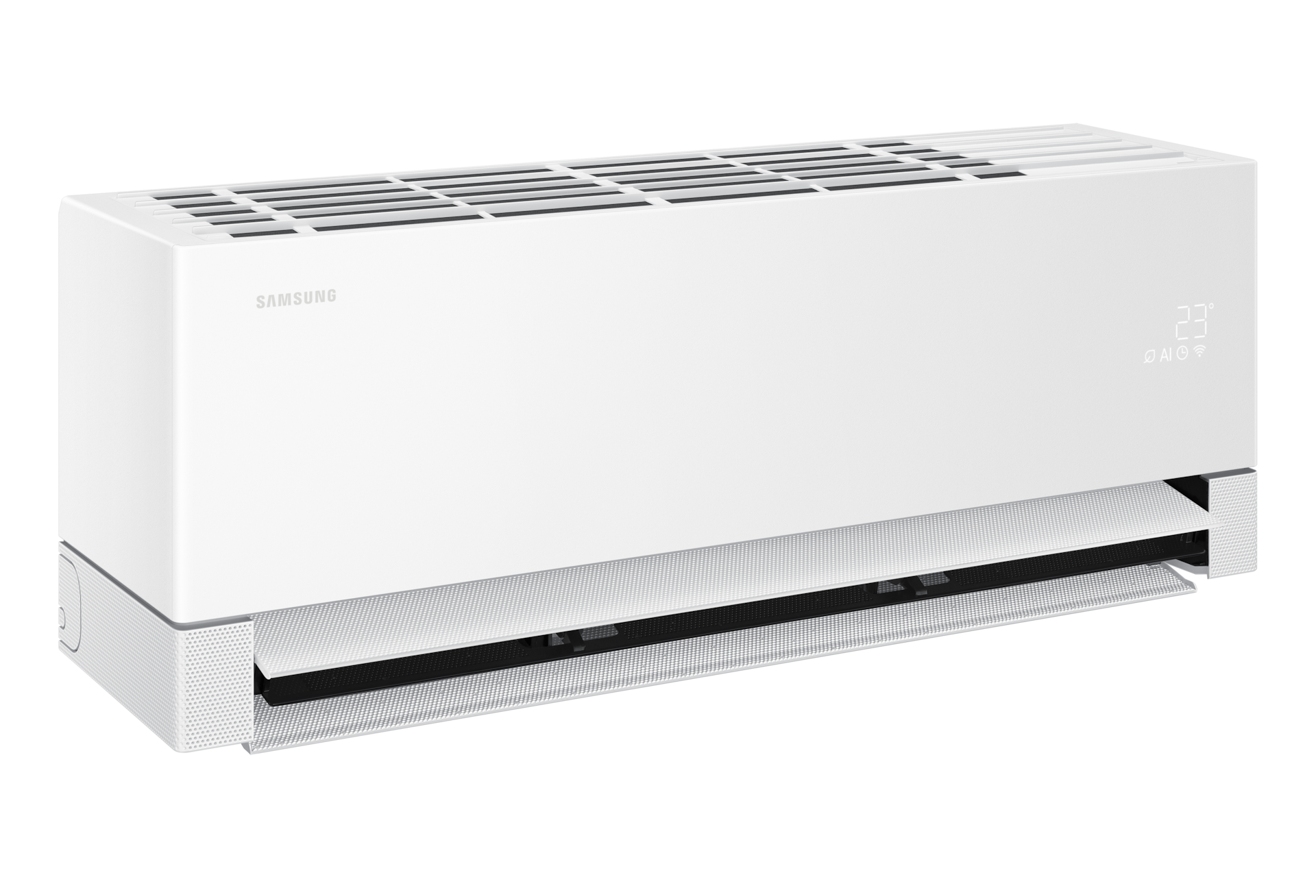 Bespoke AI 무풍콤보 갤러리 프로 청정 56.9/18.7㎡ (선매립) 전원이 켜져 있는 벽걸이 에어컨 좌측 15도