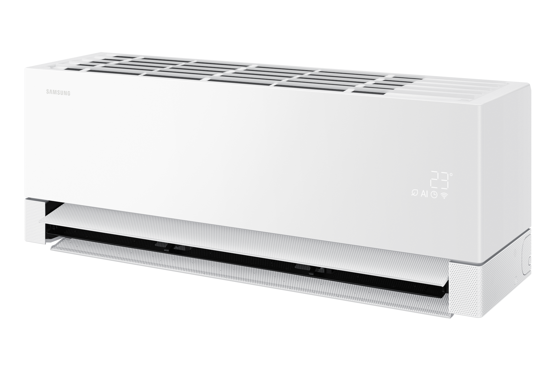 Bespoke AI 무풍콤보 갤러리 프로 청정 62.6/18.7㎡ 전원이 켜져 있는 벽걸이 에어컨 우측 15도