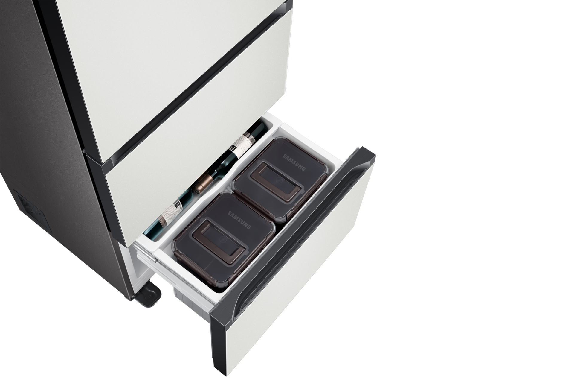 Bespoke 김치플러스 3도어 키친핏 313L 코타 화이트 하칸 슬라이드 아웃