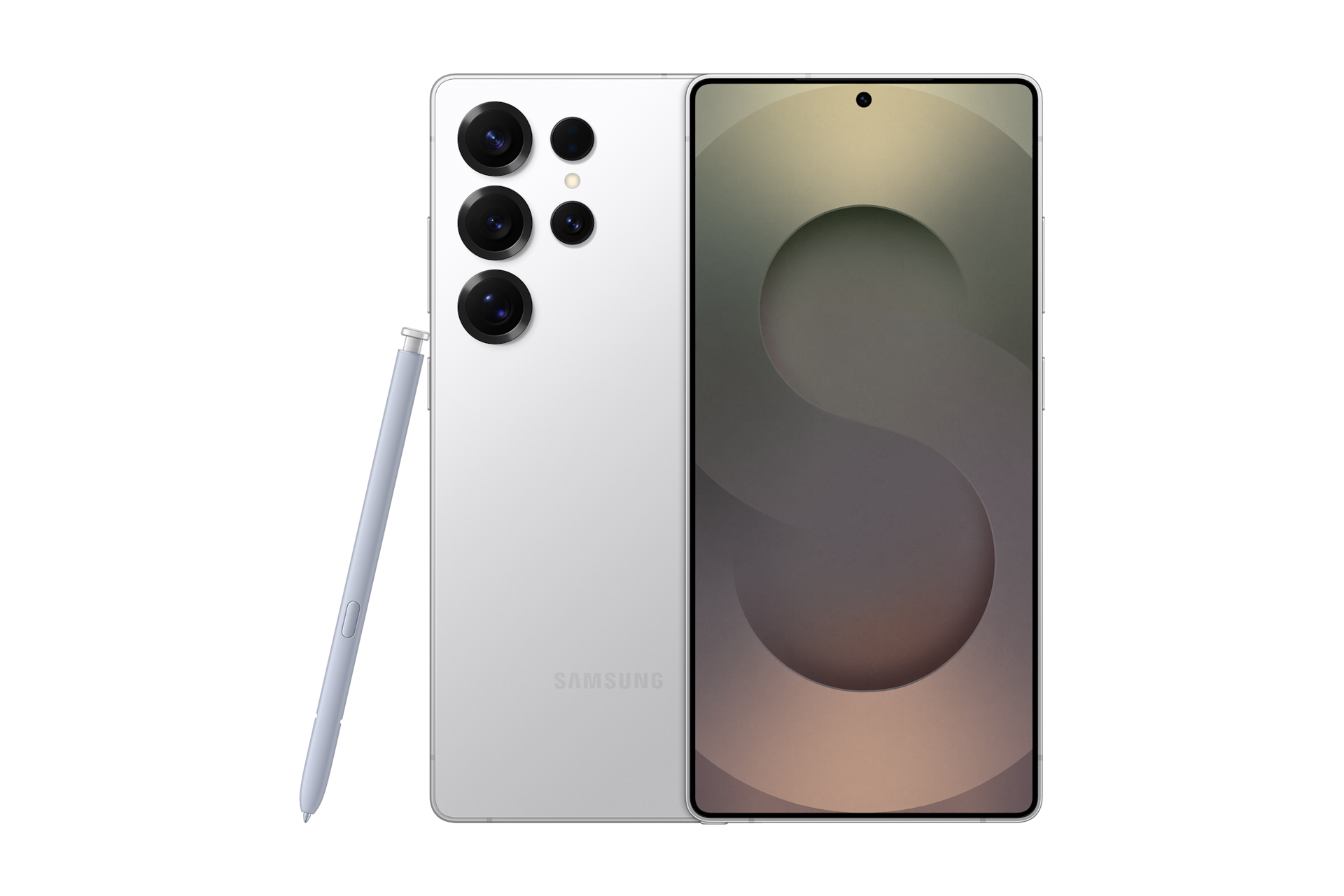 갤럭시 Z 폴드6 인증중고폰 자급제 티타늄 화이트실버 왼쪽부터 카메라홀이 보이는 뒷면, 디스플레이가 보이는 앞면 으로 놓인 폰 2대가 나란히 놓여 있습니다.  