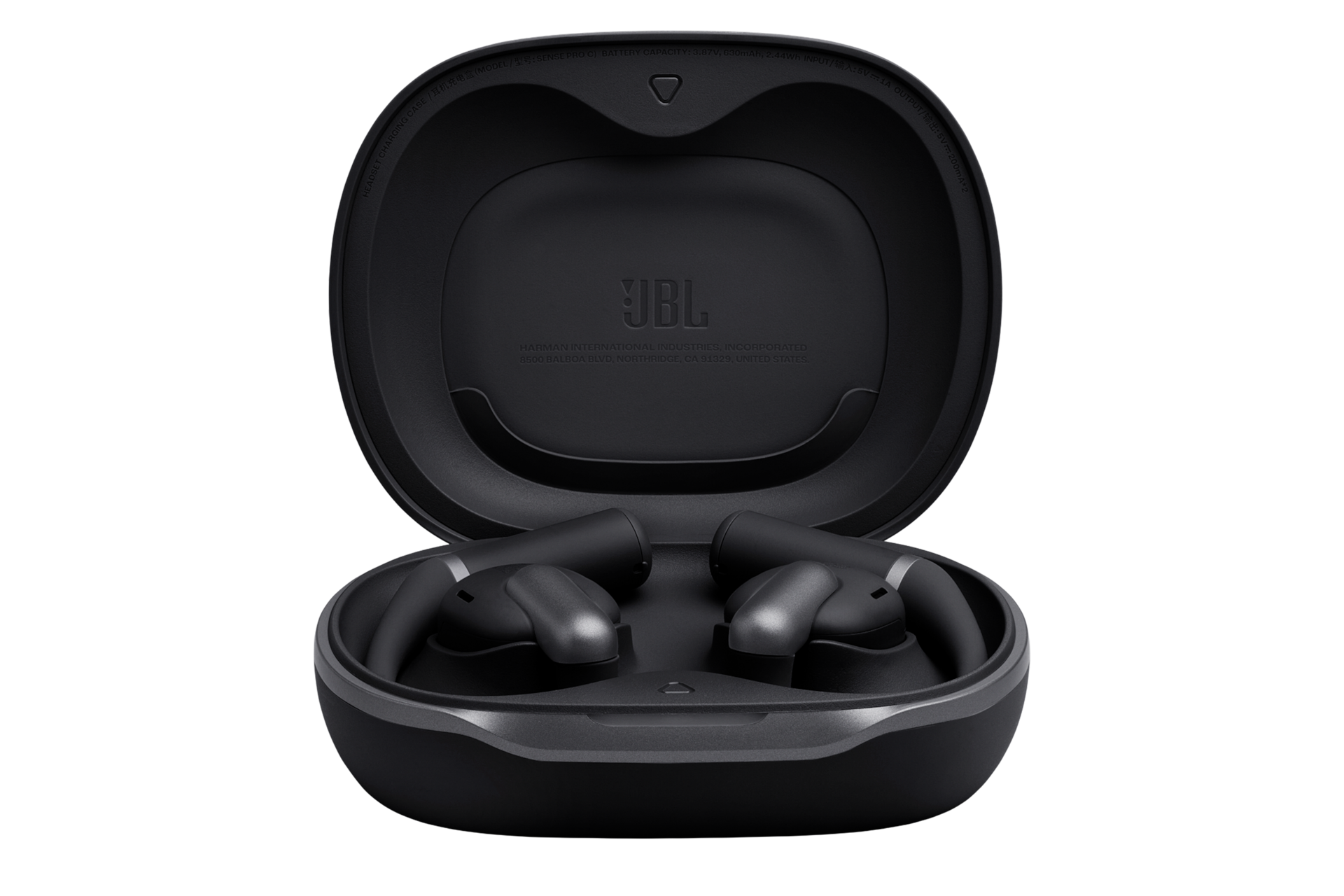 JBL SENSE PRO 오픈 이어 블루투스 이어폰 블랙 케이스가 열린 모습